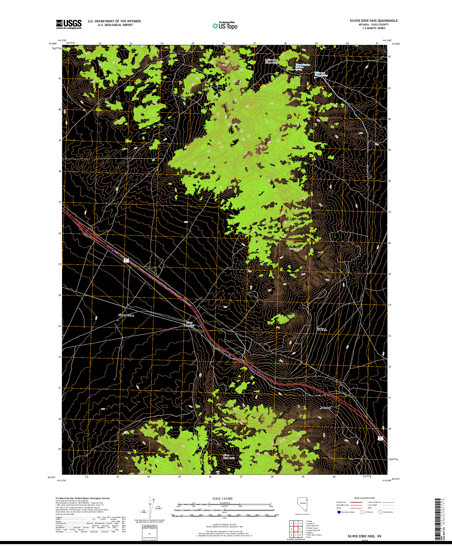 USGS US TOPO 7.5-MINUTE MAP FOR SILVER ZONE PASS, NV 2018