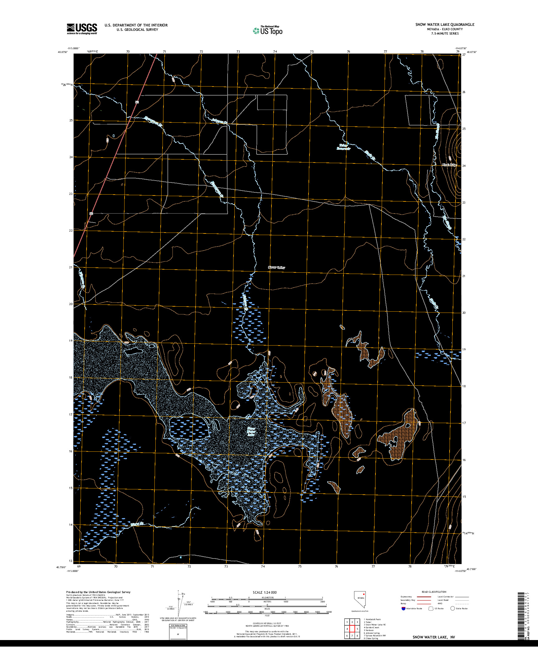 USGS US TOPO 7.5-MINUTE MAP FOR SNOW WATER LAKE, NV 2018