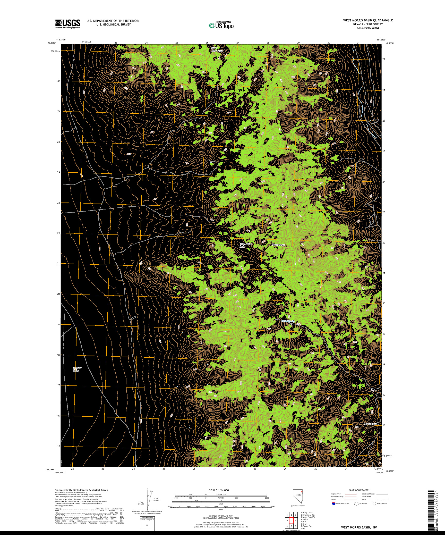 USGS US TOPO 7.5-MINUTE MAP FOR WEST MORRIS BASIN, NV 2018