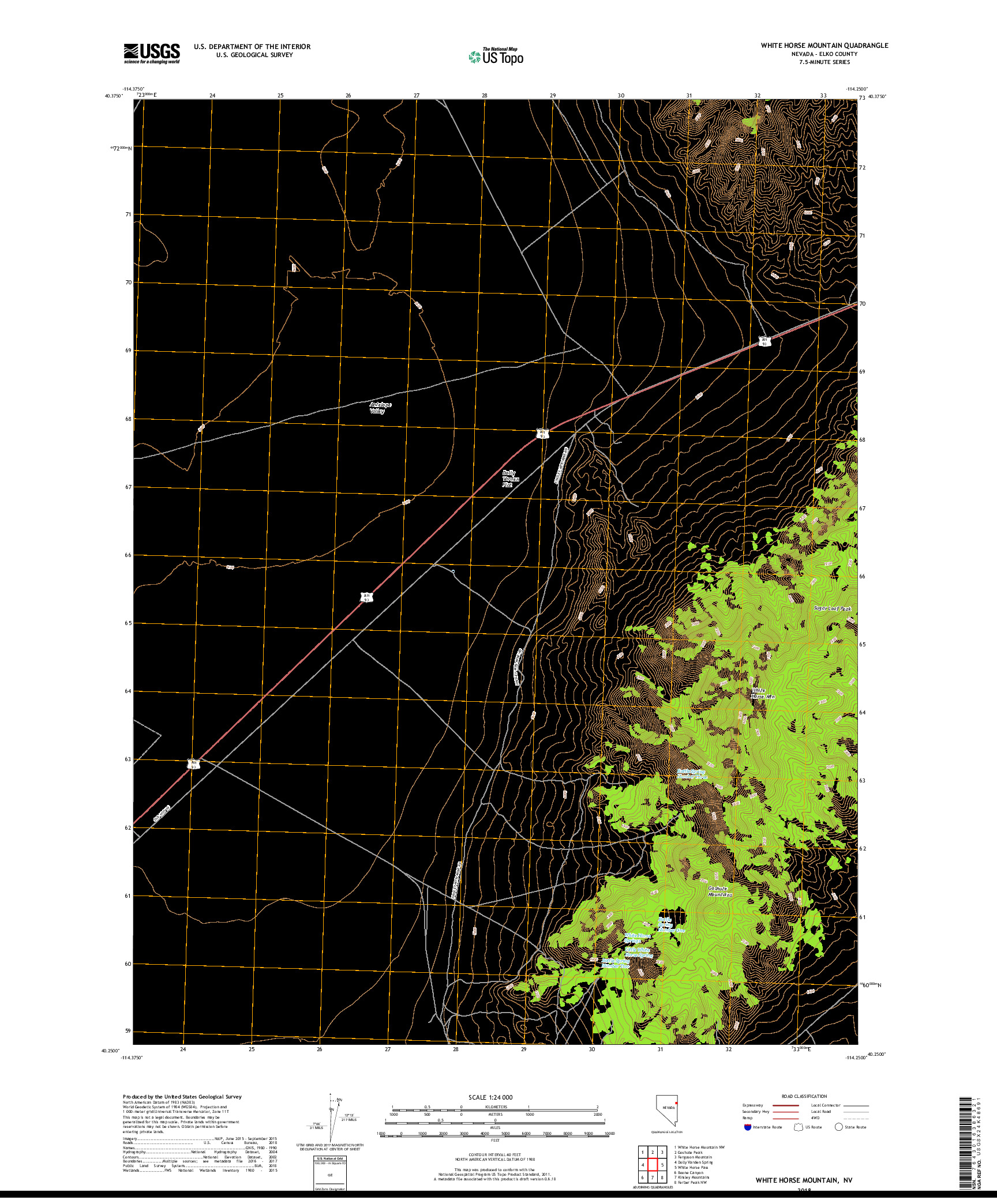 USGS US TOPO 7.5-MINUTE MAP FOR WHITE HORSE MOUNTAIN, NV 2018