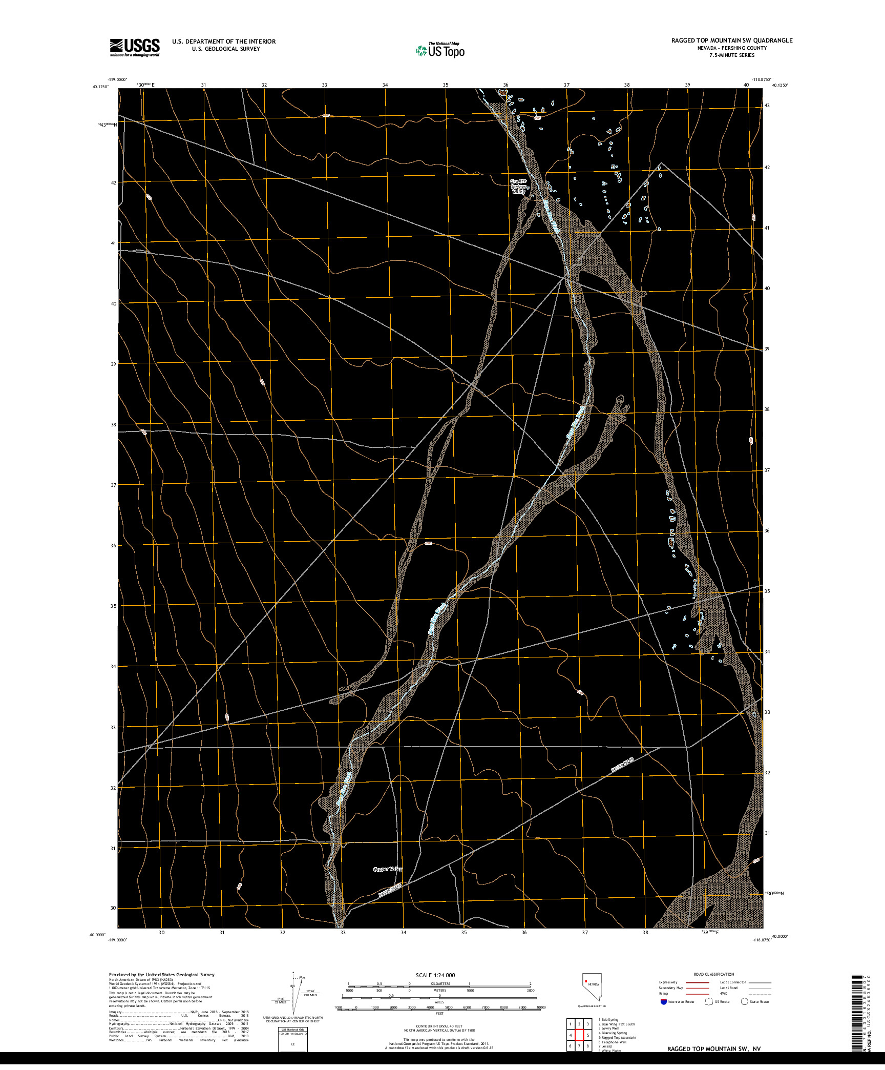 USGS US TOPO 7.5-MINUTE MAP FOR RAGGED TOP MOUNTAIN SW, NV 2018