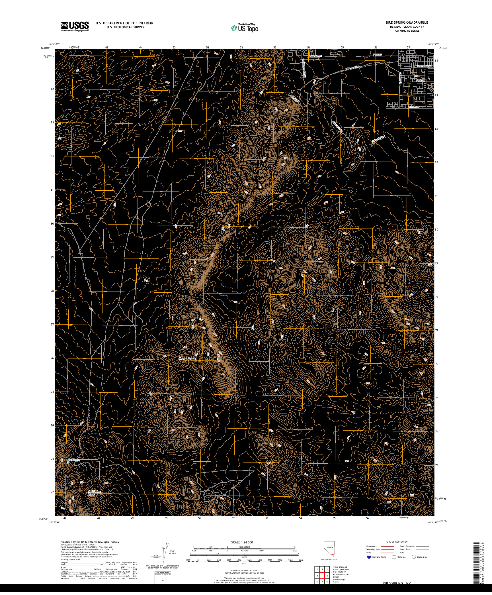 USGS US TOPO 7.5-MINUTE MAP FOR BIRD SPRING, NV 2018