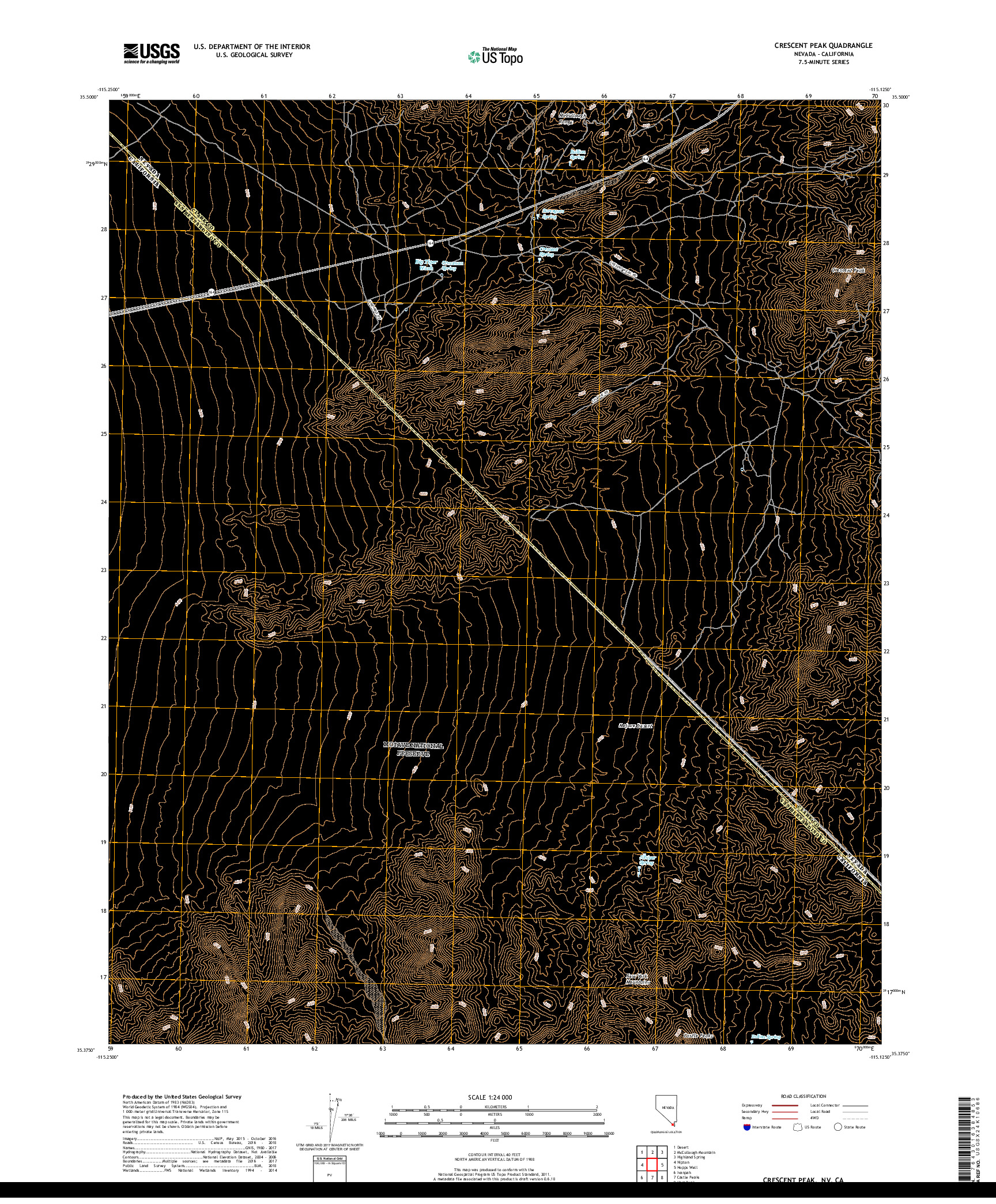 USGS US TOPO 7.5-MINUTE MAP FOR CRESCENT PEAK, NV,CA 2018