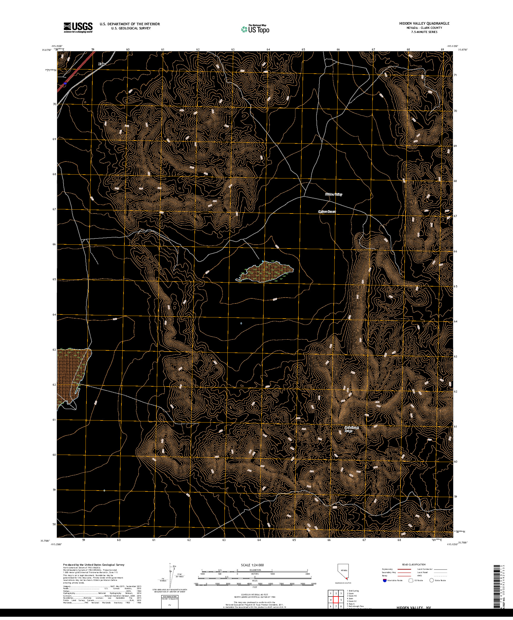 USGS US TOPO 7.5-MINUTE MAP FOR HIDDEN VALLEY, NV 2018