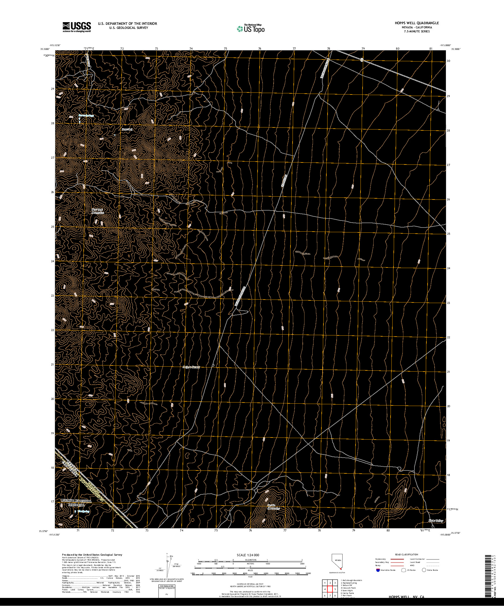 USGS US TOPO 7.5-MINUTE MAP FOR HOPPS WELL, NV,CA 2018