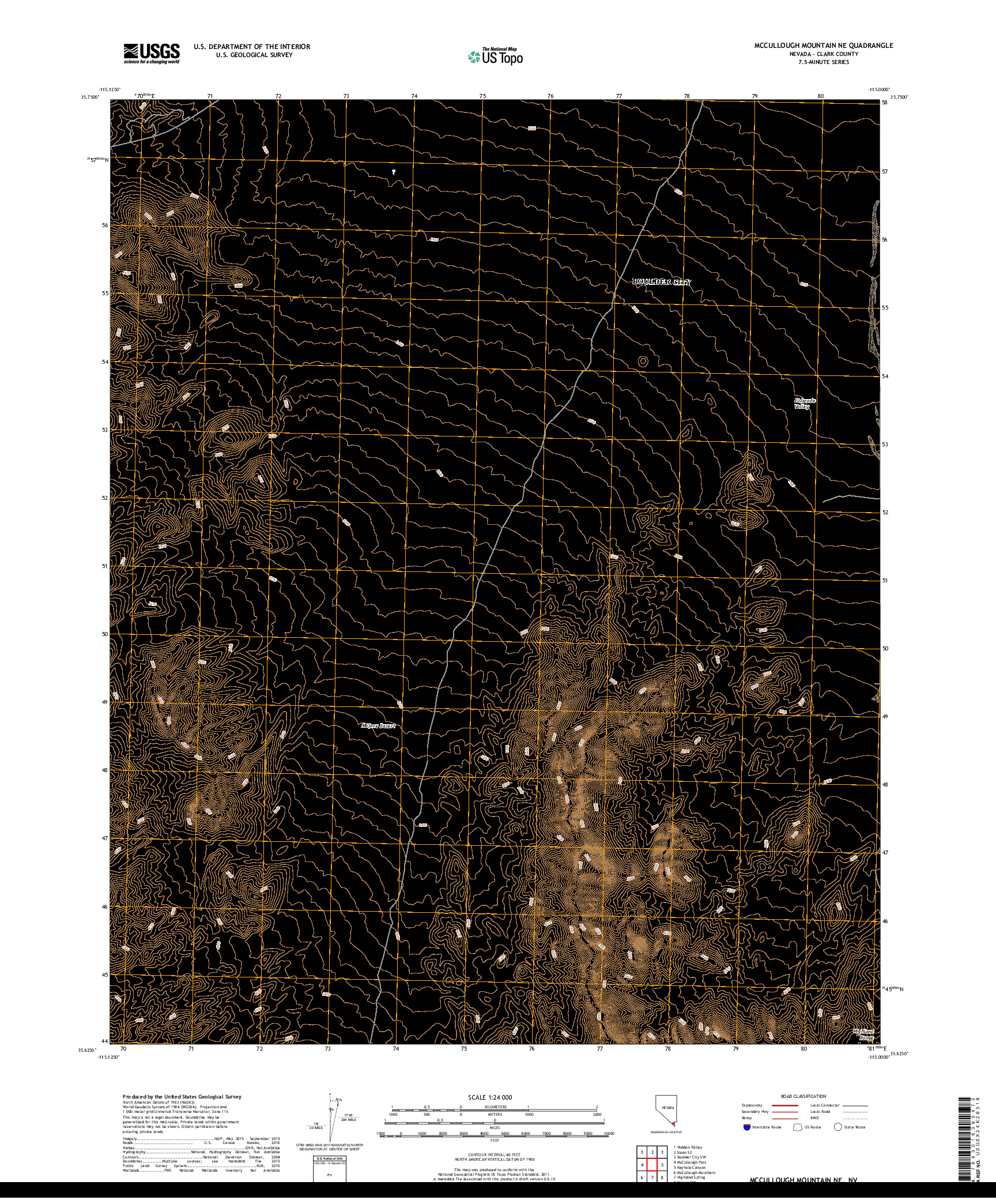 USGS US TOPO 7.5-MINUTE MAP FOR MCCULLOUGH MOUNTAIN NE, NV 2018