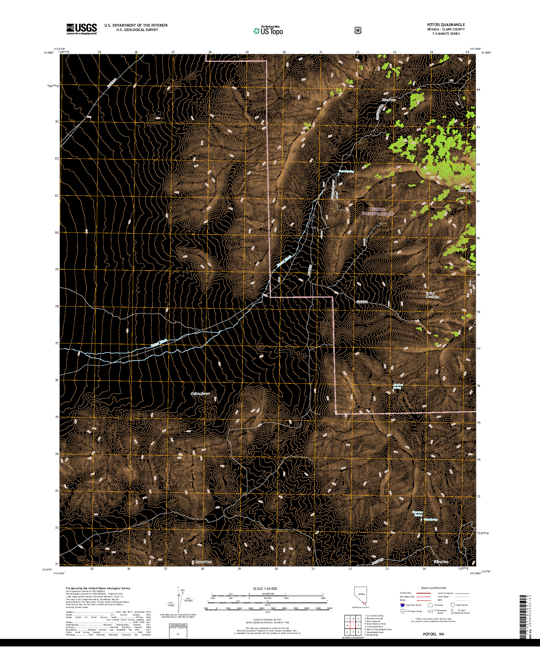 USGS US TOPO 7.5-MINUTE MAP FOR POTOSI, NV 2018