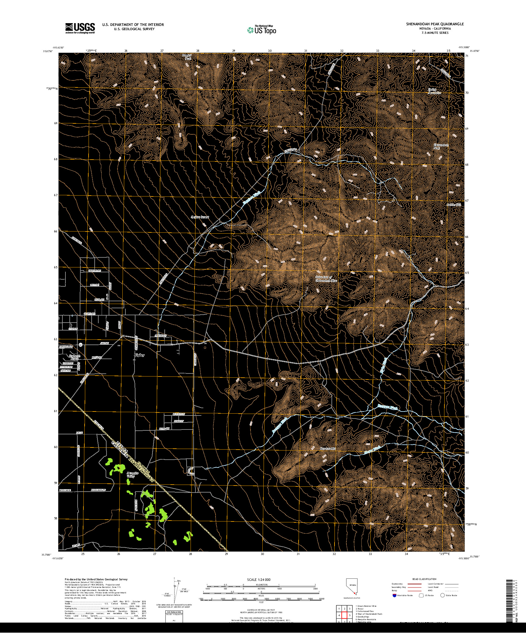 USGS US TOPO 7.5-MINUTE MAP FOR SHENANDOAH PEAK, NV,CA 2018