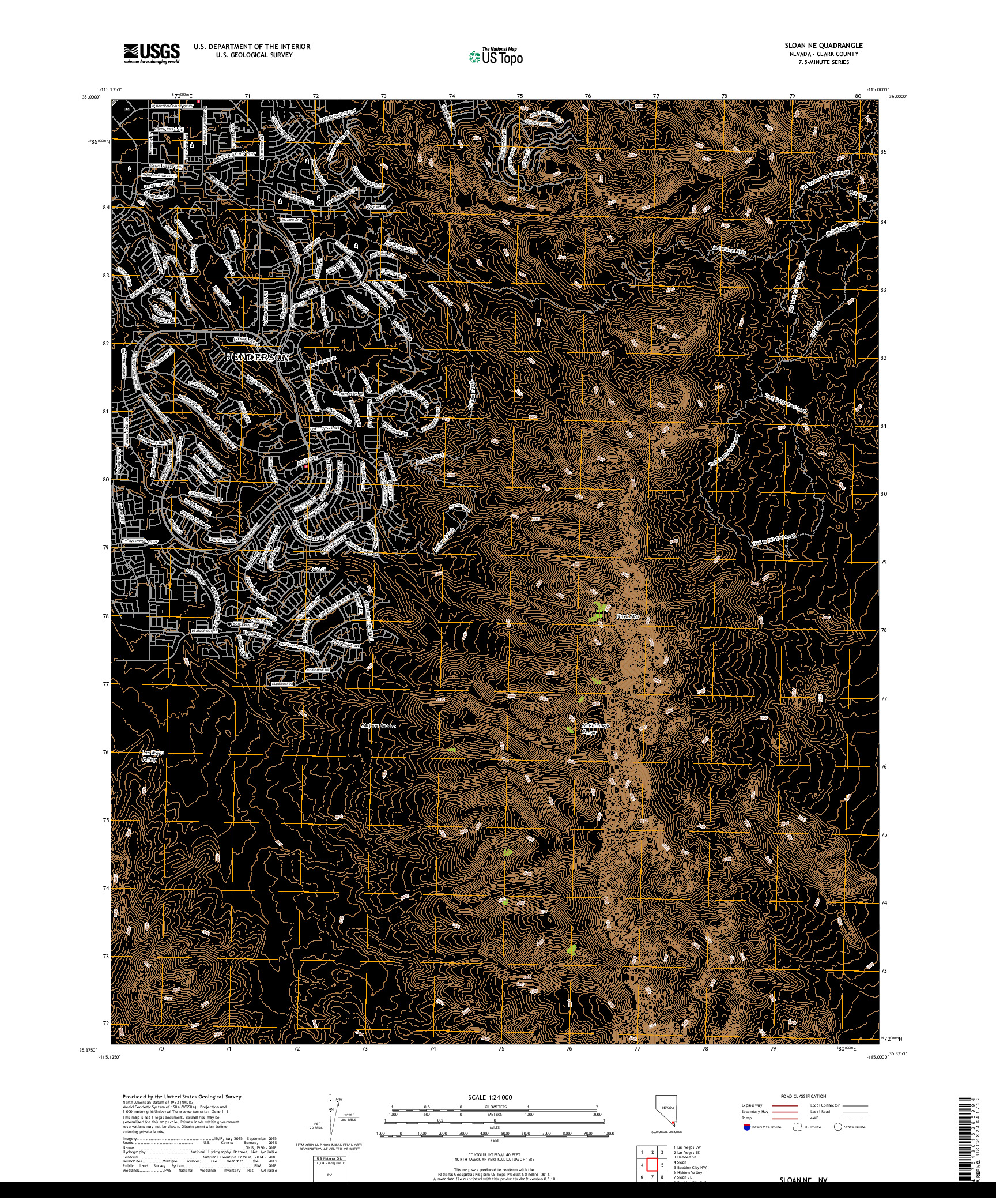 USGS US TOPO 7.5-MINUTE MAP FOR SLOAN NE, NV 2018