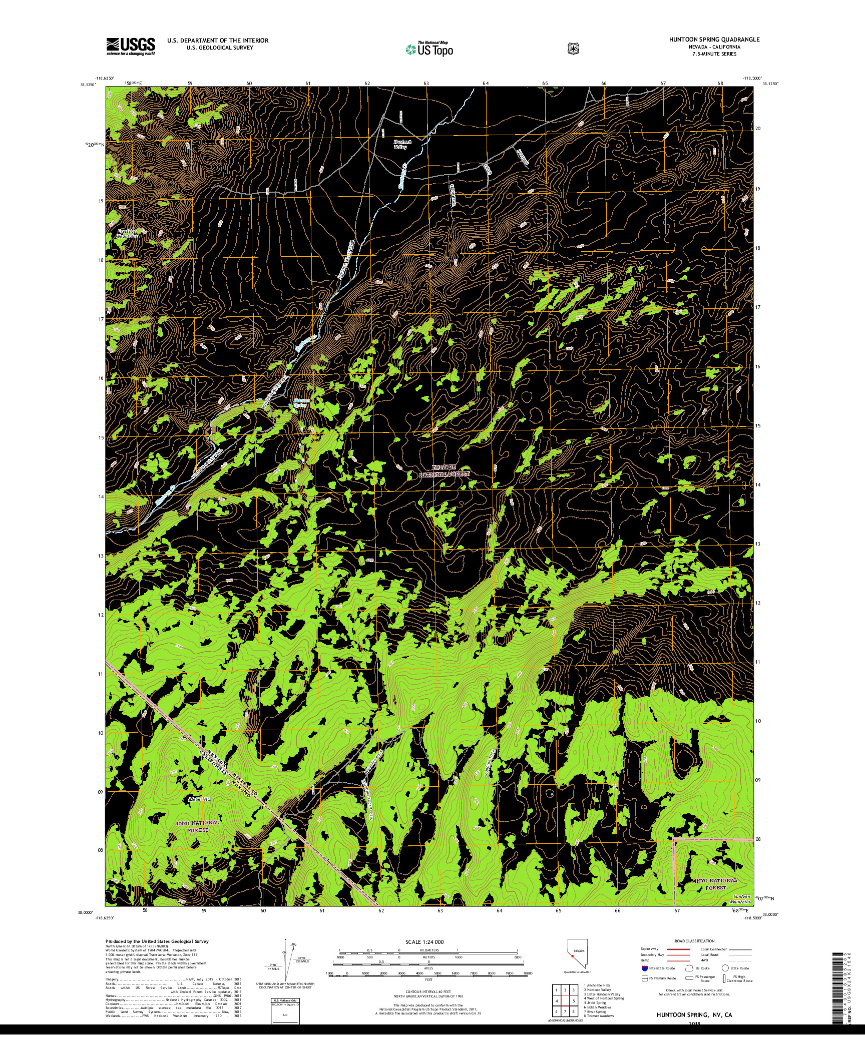 USGS US TOPO 7.5-MINUTE MAP FOR HUNTOON SPRING, NV,CA 2018