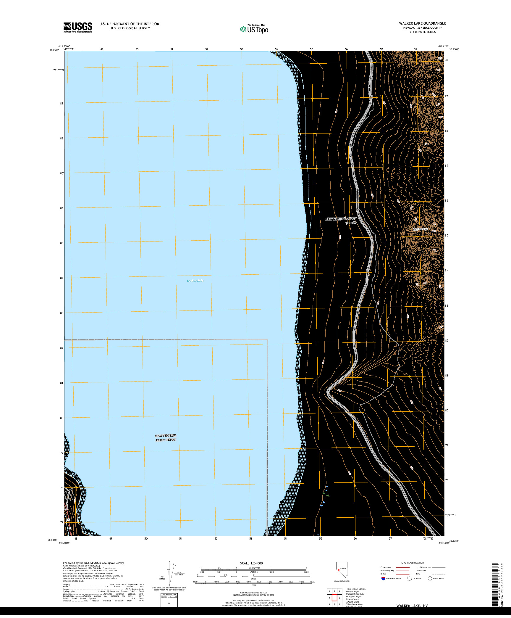 USGS US TOPO 7.5-MINUTE MAP FOR WALKER LAKE, NV 2018