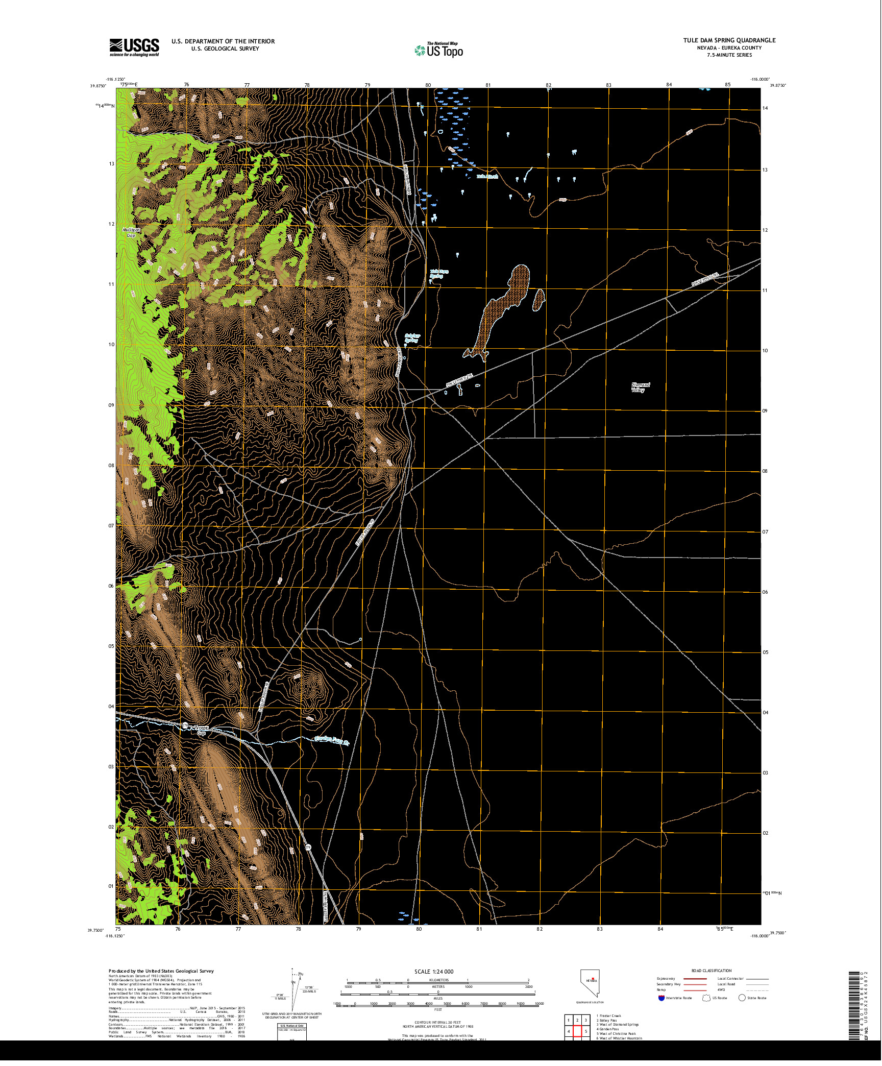 USGS US TOPO 7.5-MINUTE MAP FOR TULE DAM SPRING, NV 2018