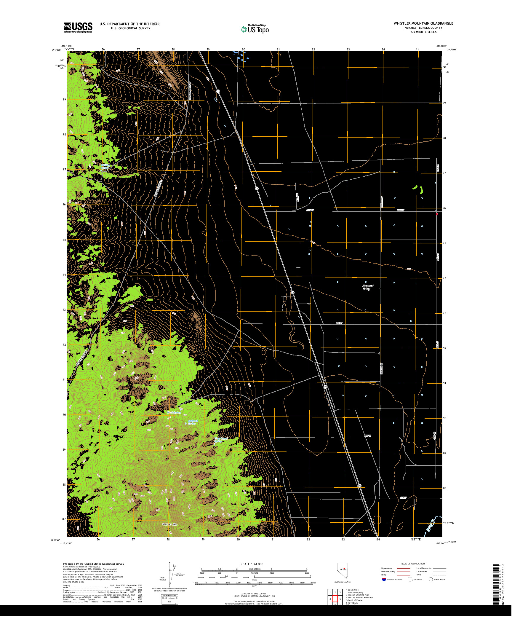 USGS US TOPO 7.5-MINUTE MAP FOR WHISTLER MOUNTAIN, NV 2018