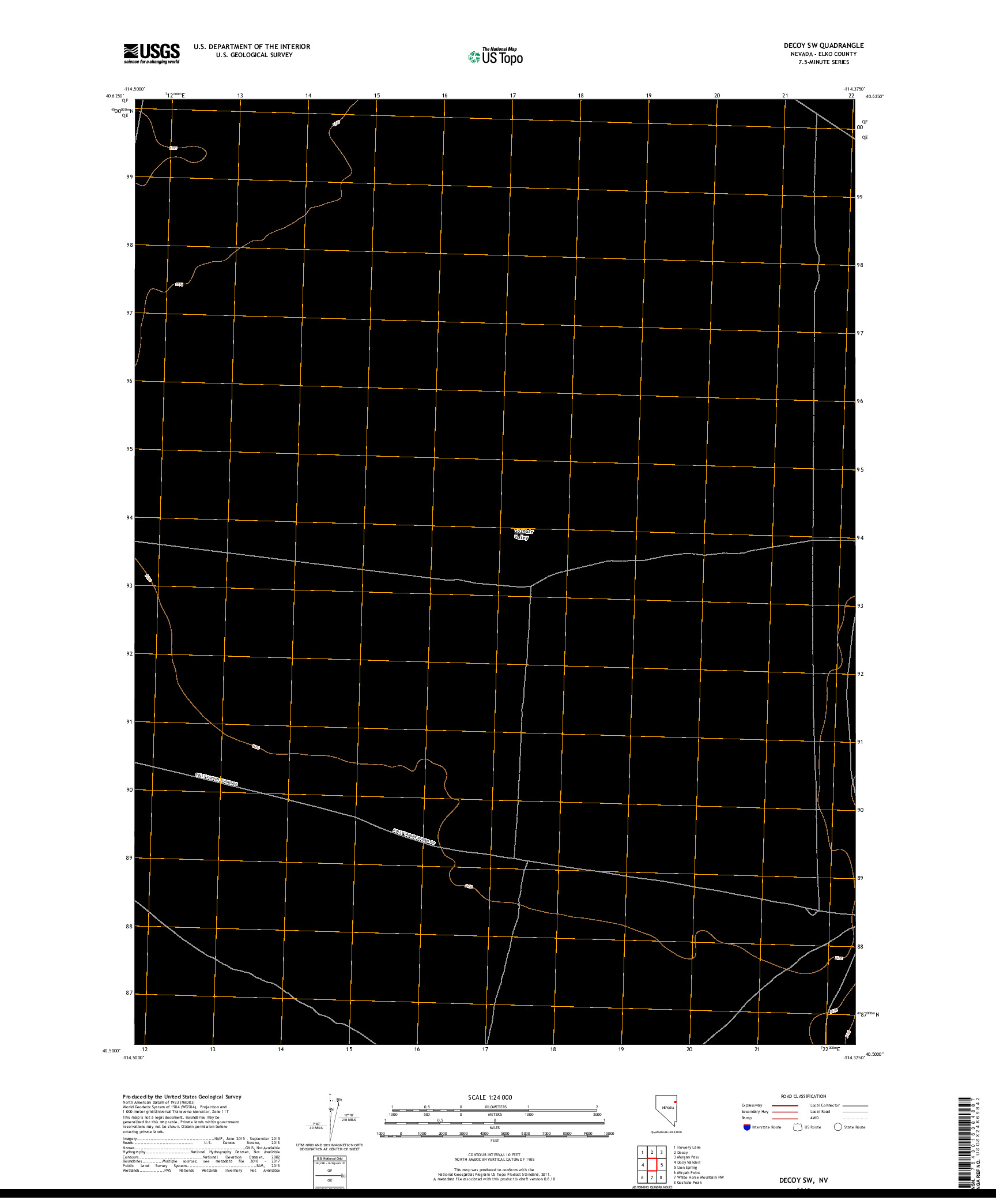 USGS US TOPO 7.5-MINUTE MAP FOR DECOY SW, NV 2018