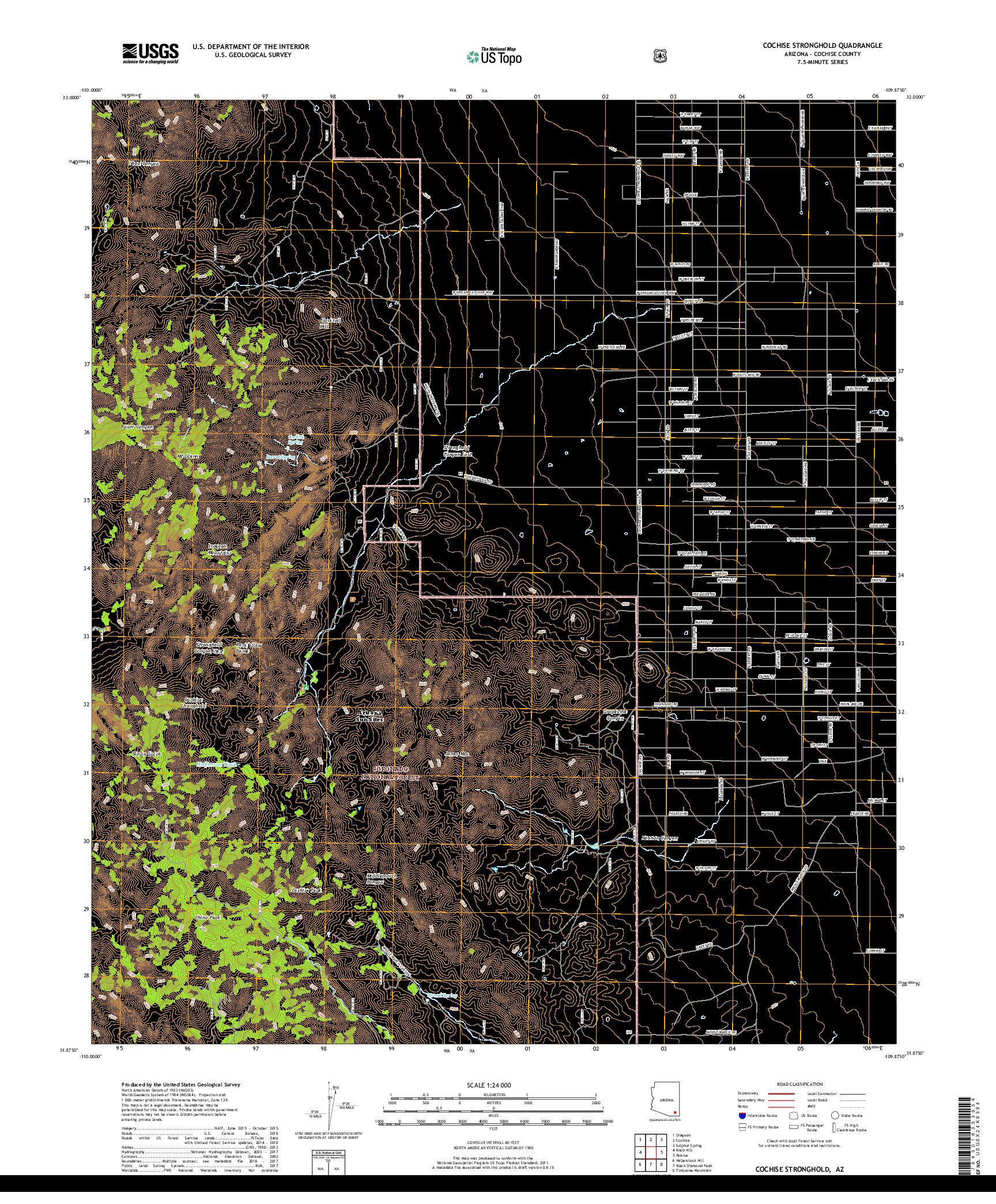 USGS US TOPO 7.5-MINUTE MAP FOR COCHISE STRONGHOLD, AZ 2018