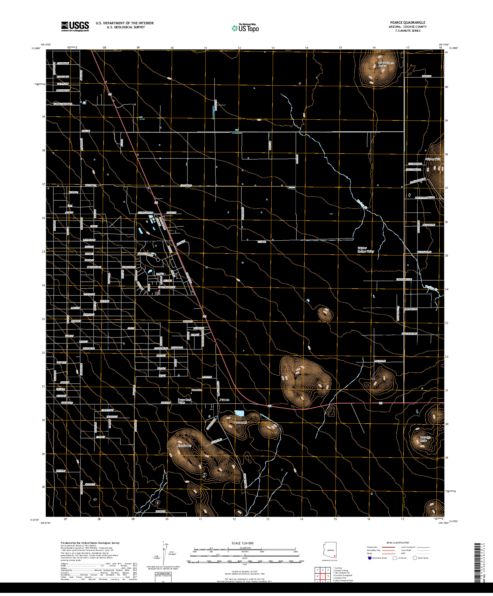 USGS US TOPO 7.5-MINUTE MAP FOR PEARCE, AZ 2018