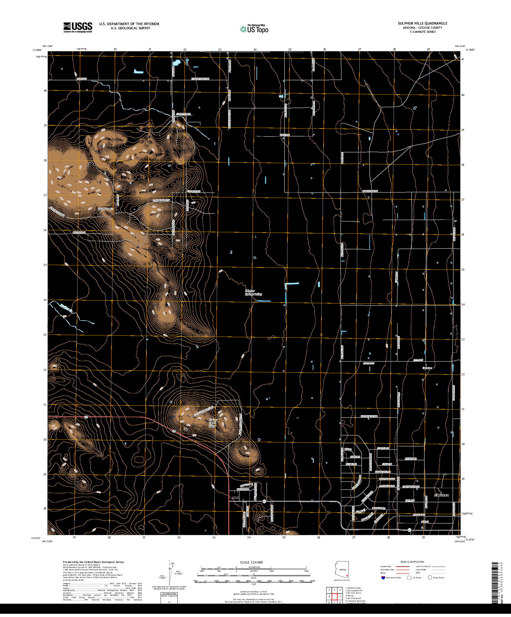 USGS US TOPO 7.5-MINUTE MAP FOR SULPHUR HILLS, AZ 2018