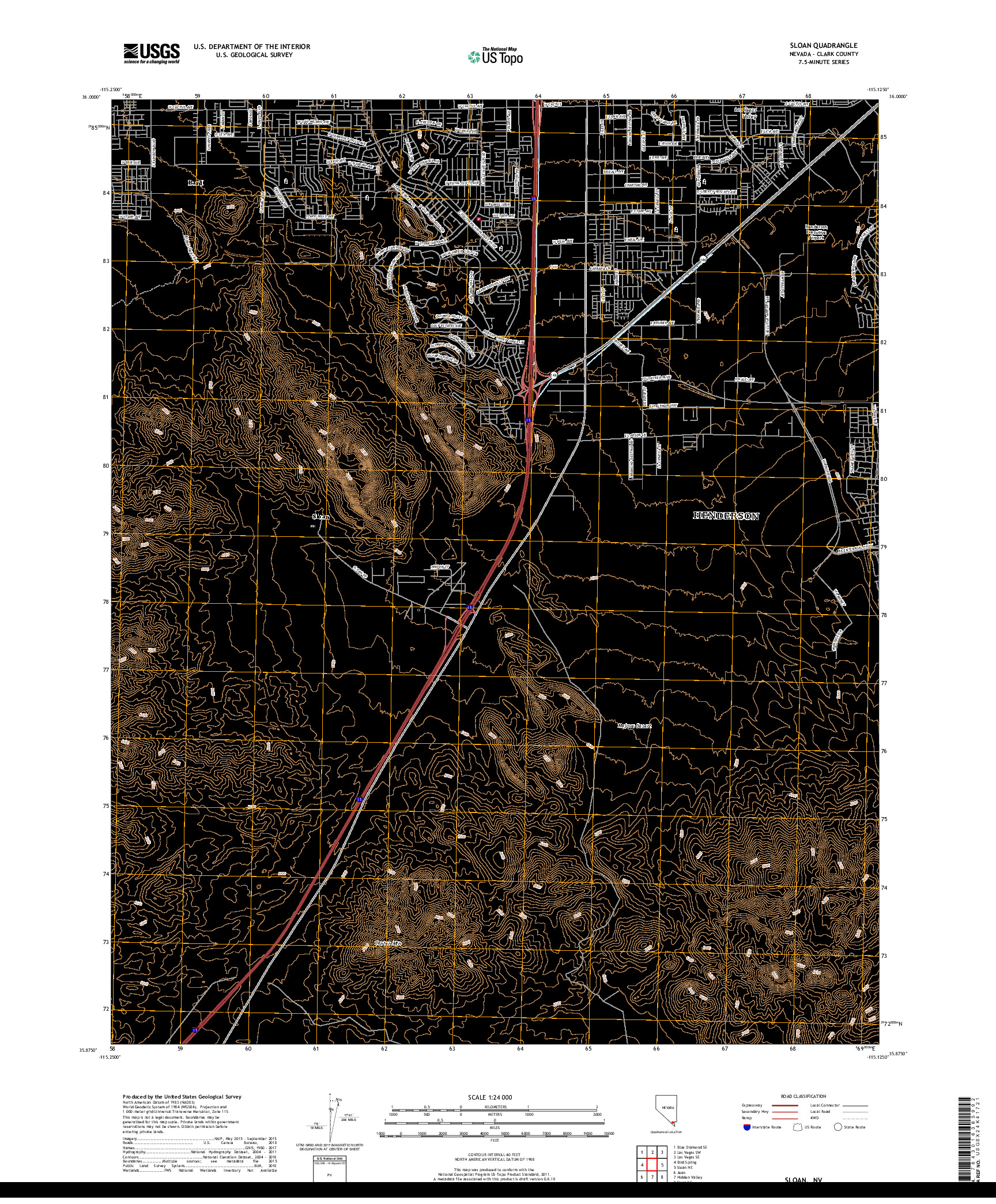 USGS US TOPO 7.5-MINUTE MAP FOR SLOAN, NV 2018