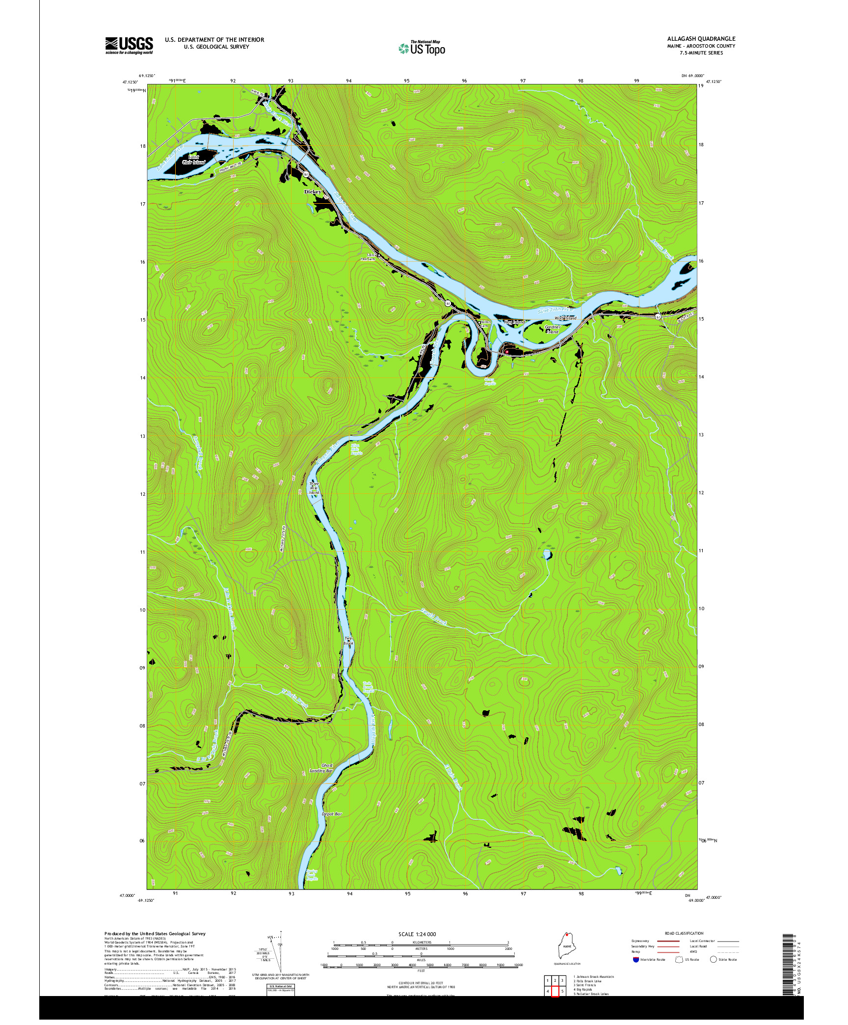 USGS US TOPO 7.5-MINUTE MAP FOR ALLAGASH, ME 2018