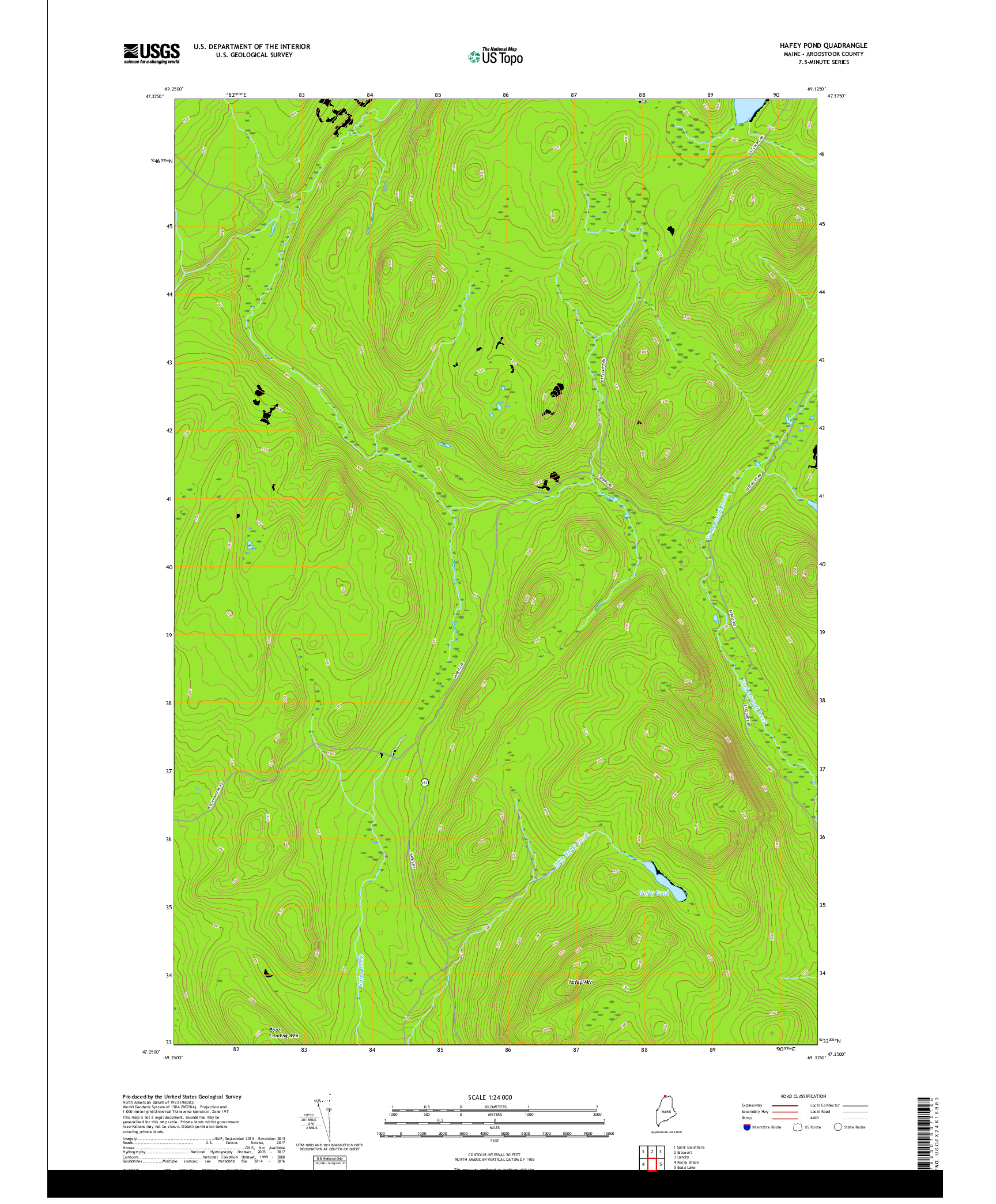 USGS US TOPO 7.5-MINUTE MAP FOR HAFEY POND, ME 2018