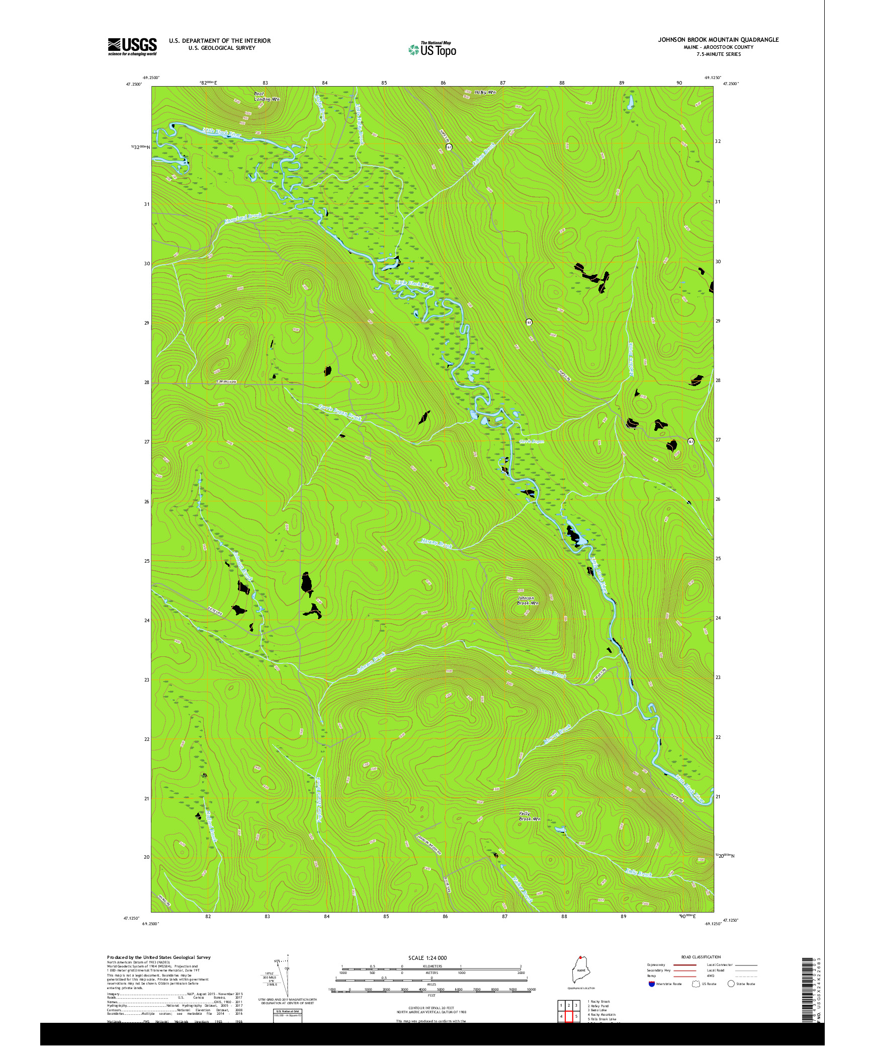 USGS US TOPO 7.5-MINUTE MAP FOR JOHNSON BROOK MOUNTAIN, ME 2018