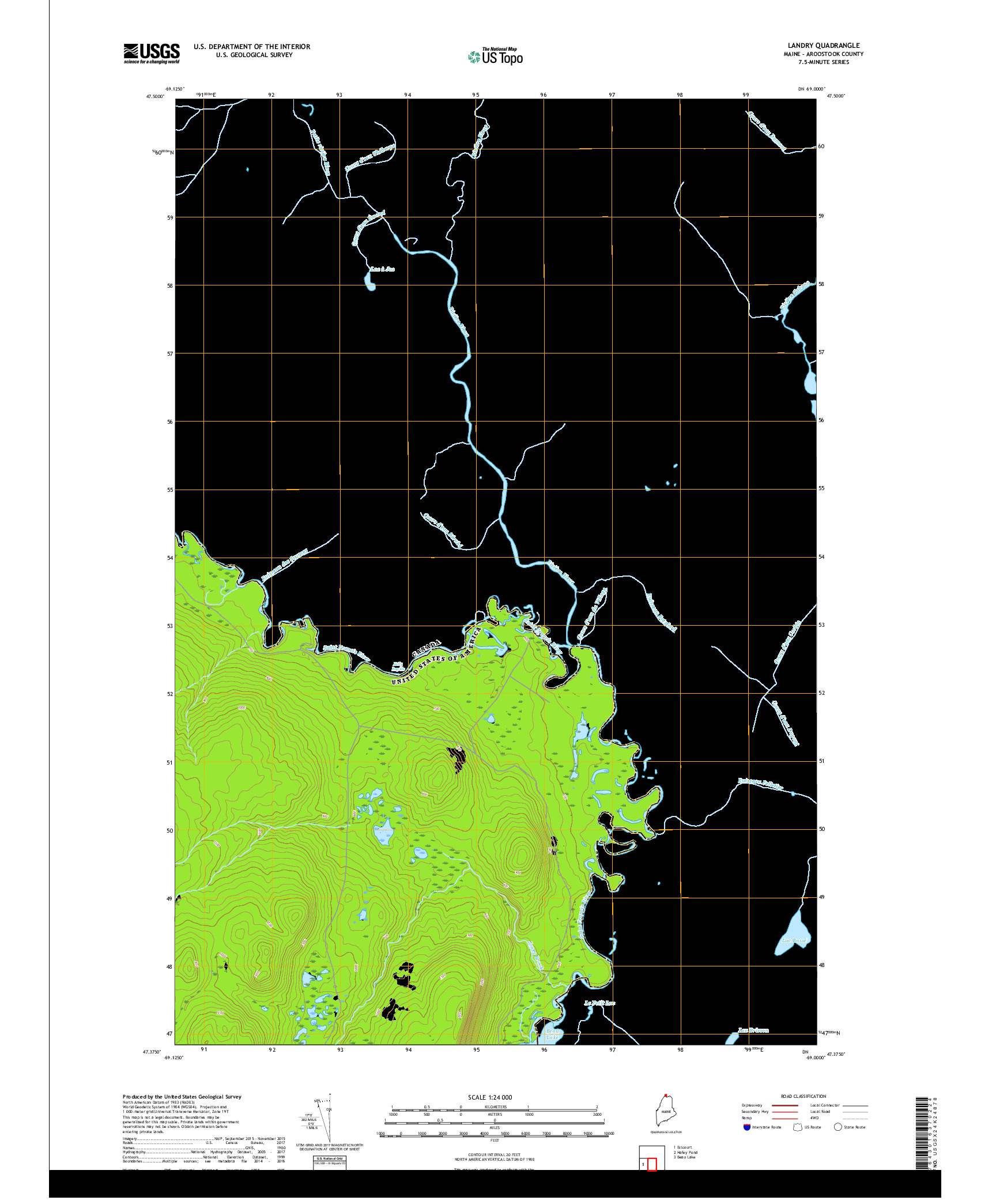 USGS US TOPO 7.5-MINUTE MAP FOR LANDRY, ME,QC 2018