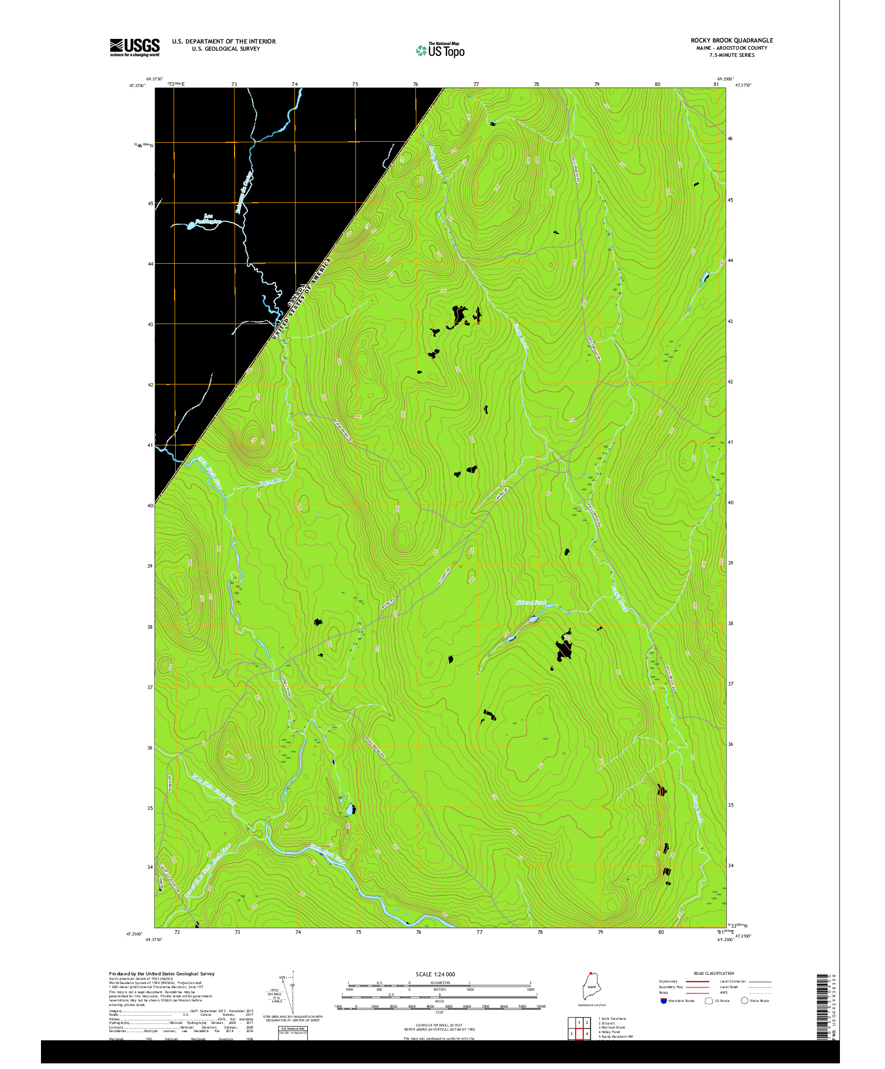 USGS US TOPO 7.5-MINUTE MAP FOR ROCKY BROOK, ME,QC 2018