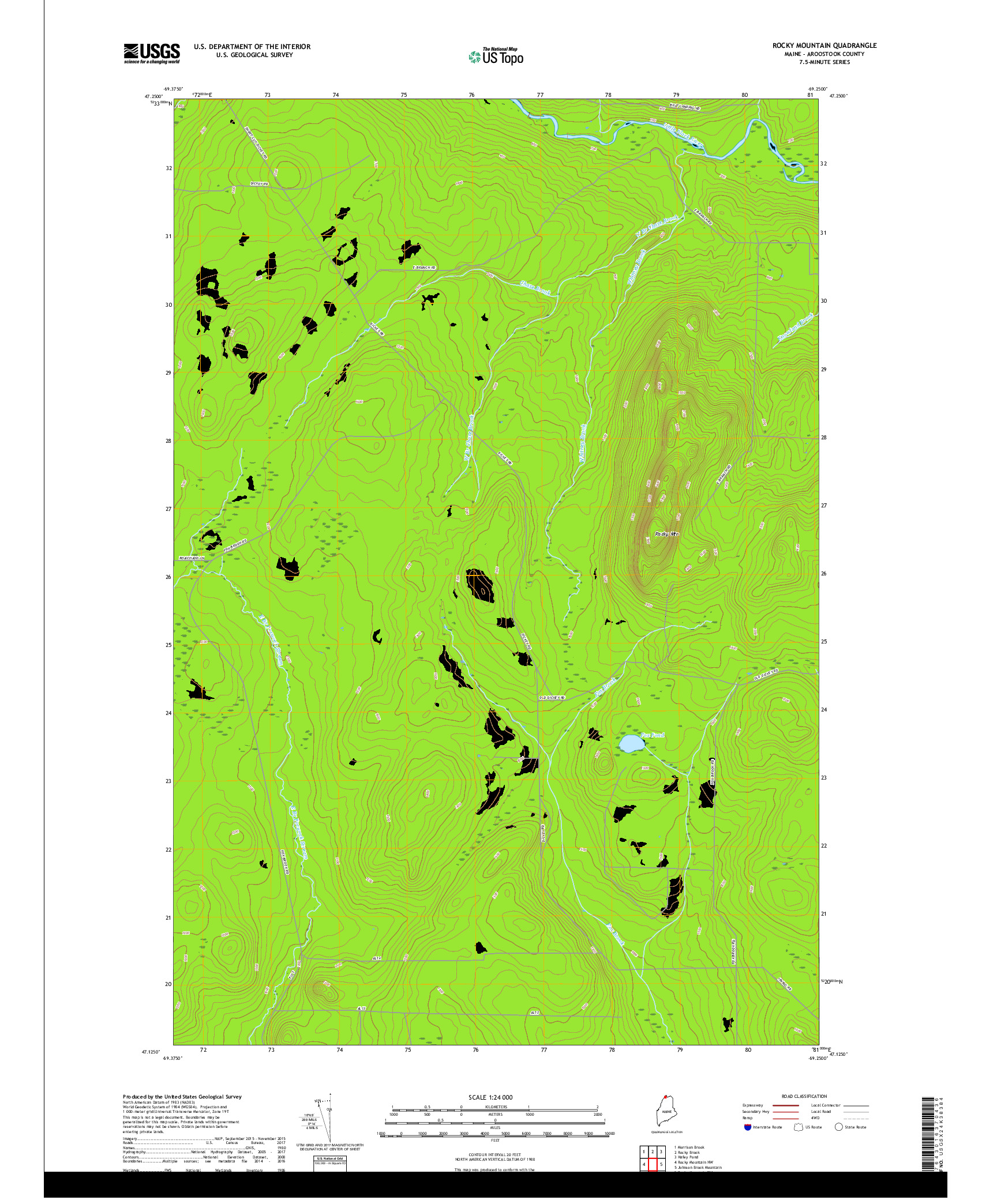 USGS US TOPO 7.5-MINUTE MAP FOR ROCKY MOUNTAIN, ME 2018