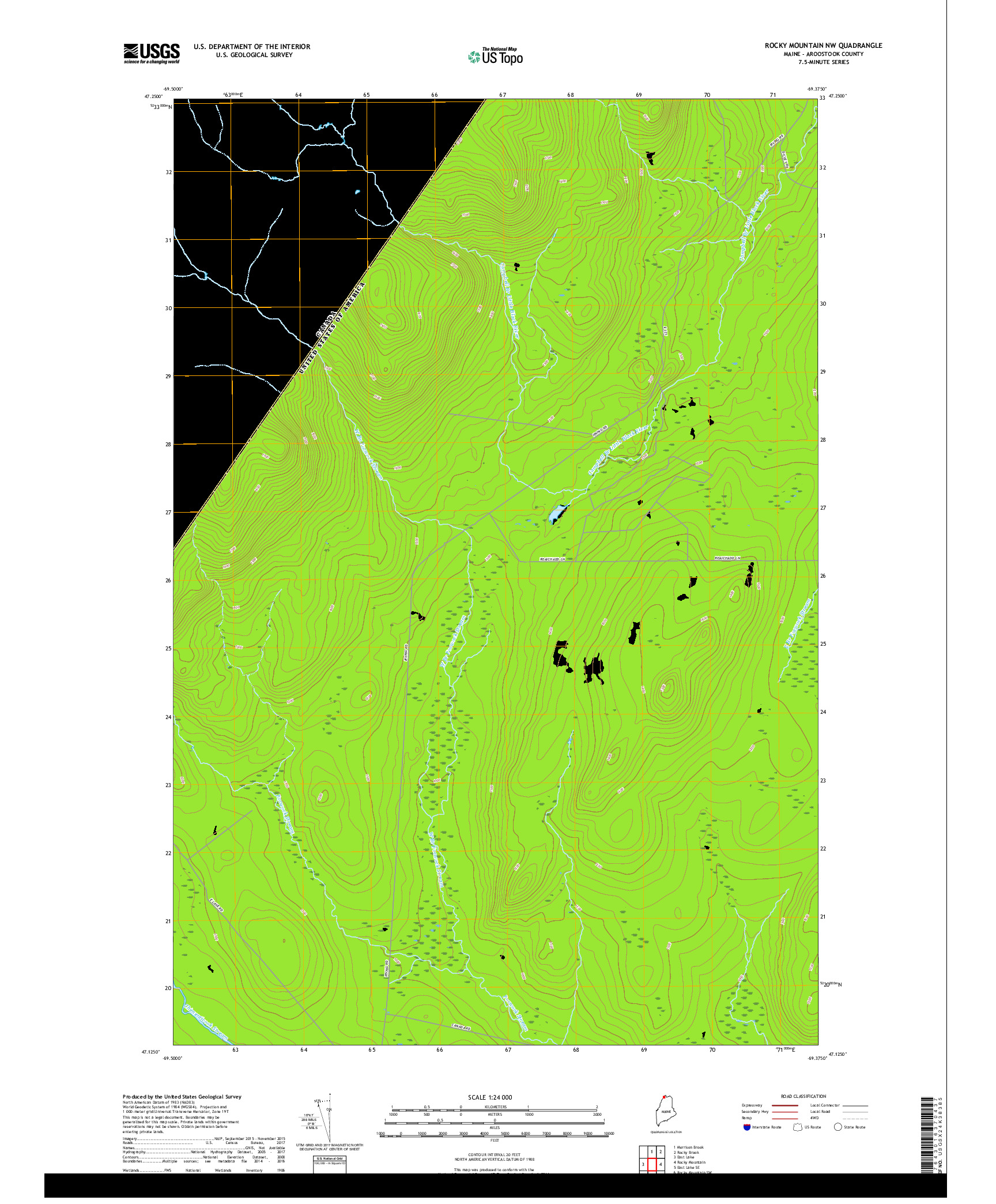 USGS US TOPO 7.5-MINUTE MAP FOR ROCKY MOUNTAIN NW, ME,QC 2018