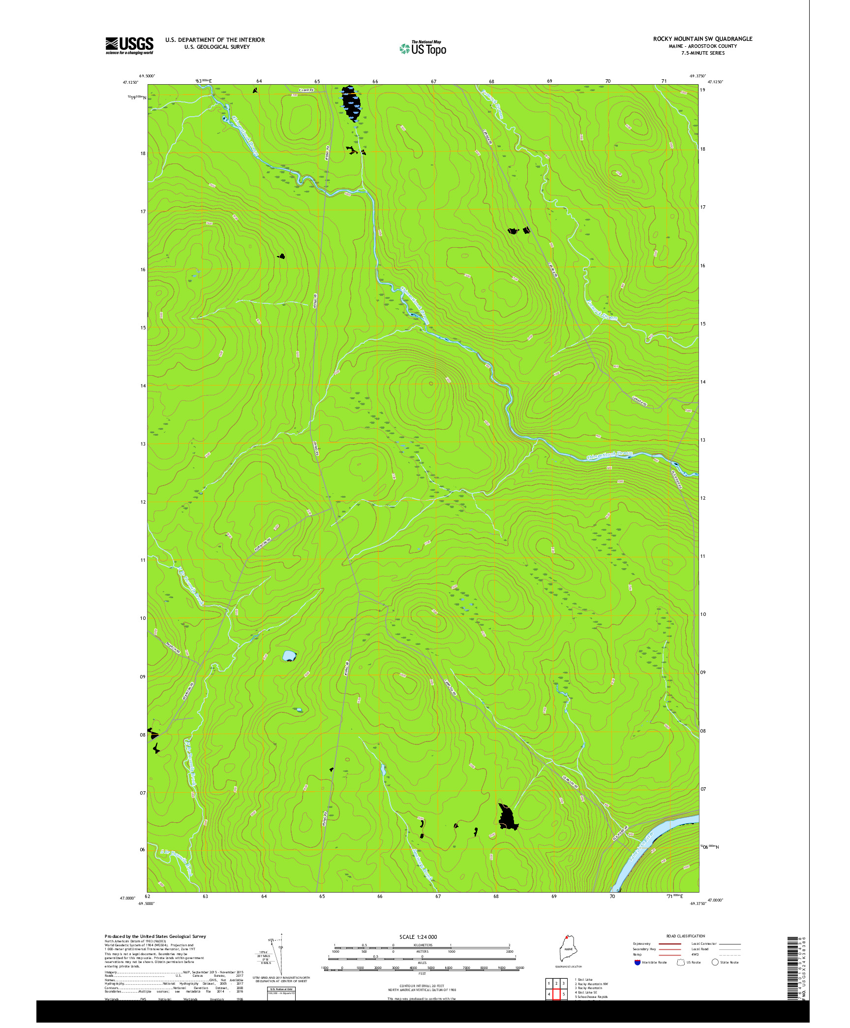 USGS US TOPO 7.5-MINUTE MAP FOR ROCKY MOUNTAIN SW, ME 2018