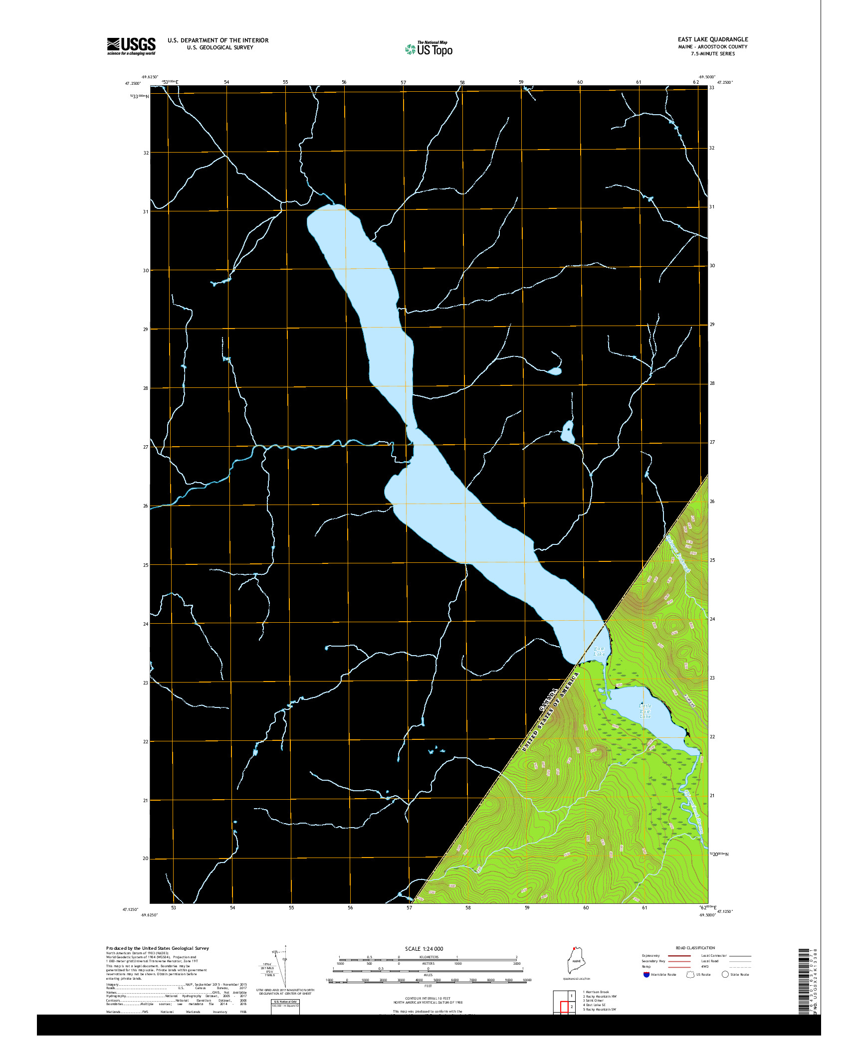 USGS US TOPO 7.5-MINUTE MAP FOR EAST LAKE, ME,QC 2018