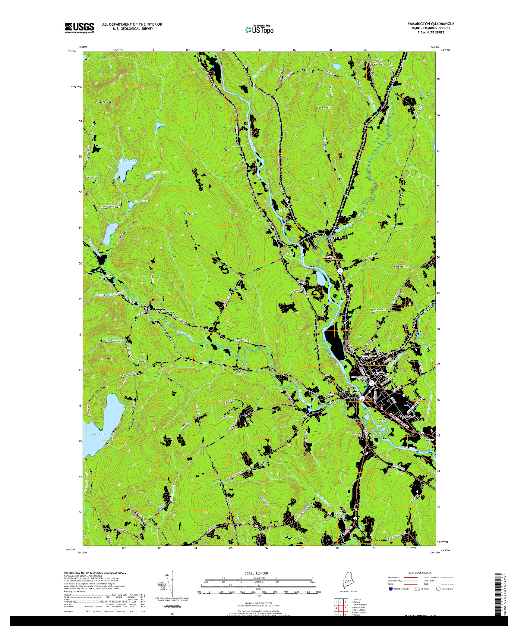 USGS US TOPO 7.5-MINUTE MAP FOR FARMINGTON, ME 2018