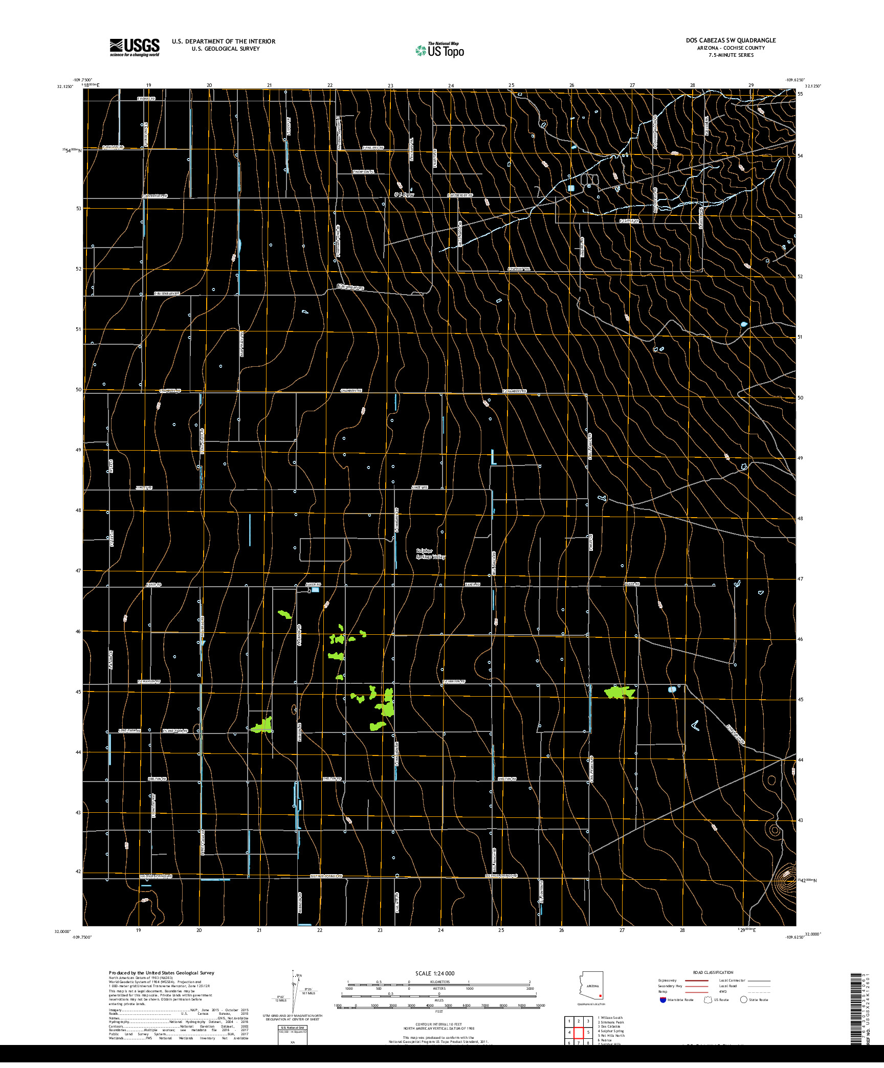 USGS US TOPO 7.5-MINUTE MAP FOR DOS CABEZAS SW, AZ 2018