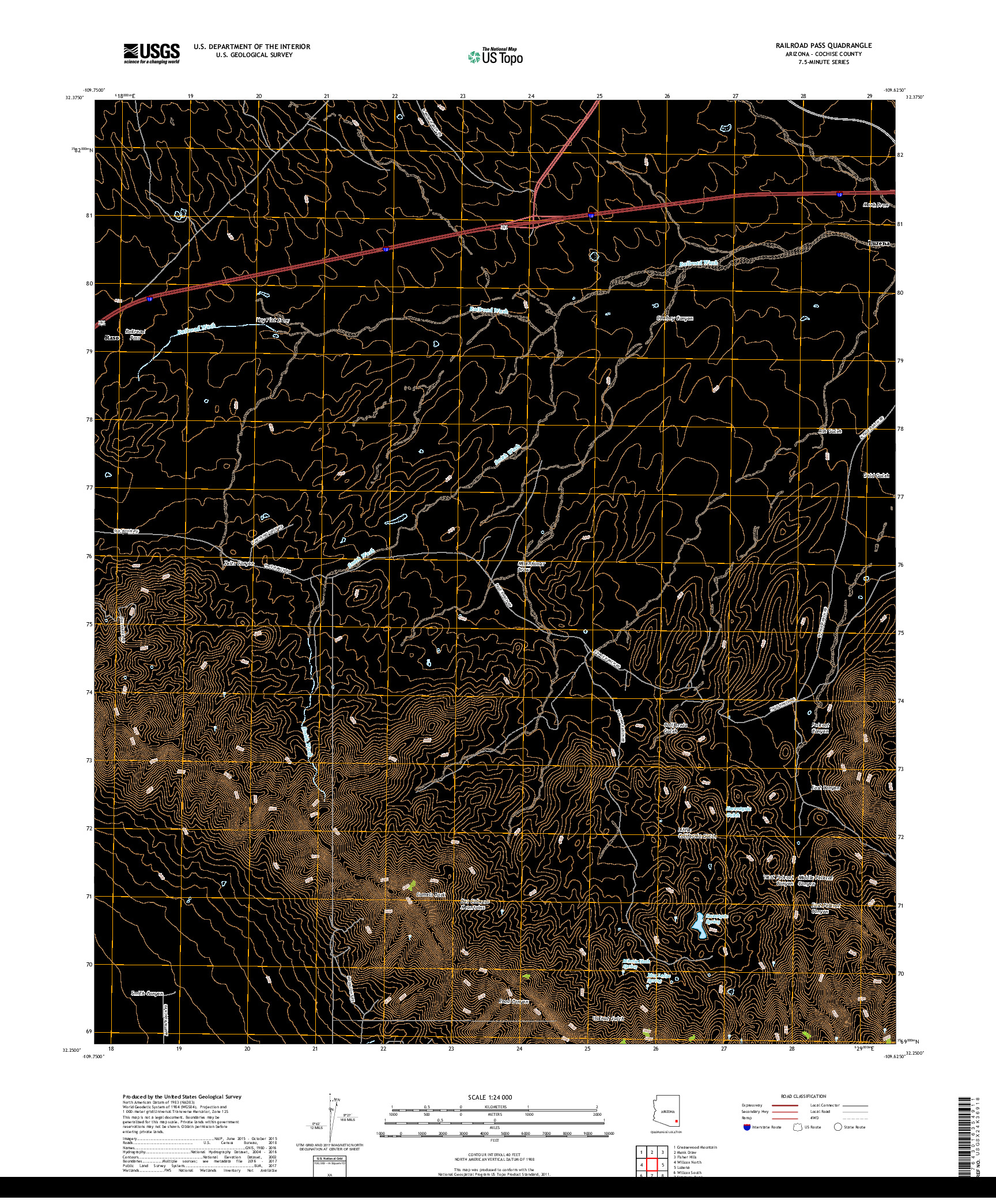 USGS US TOPO 7.5-MINUTE MAP FOR RAILROAD PASS, AZ 2018