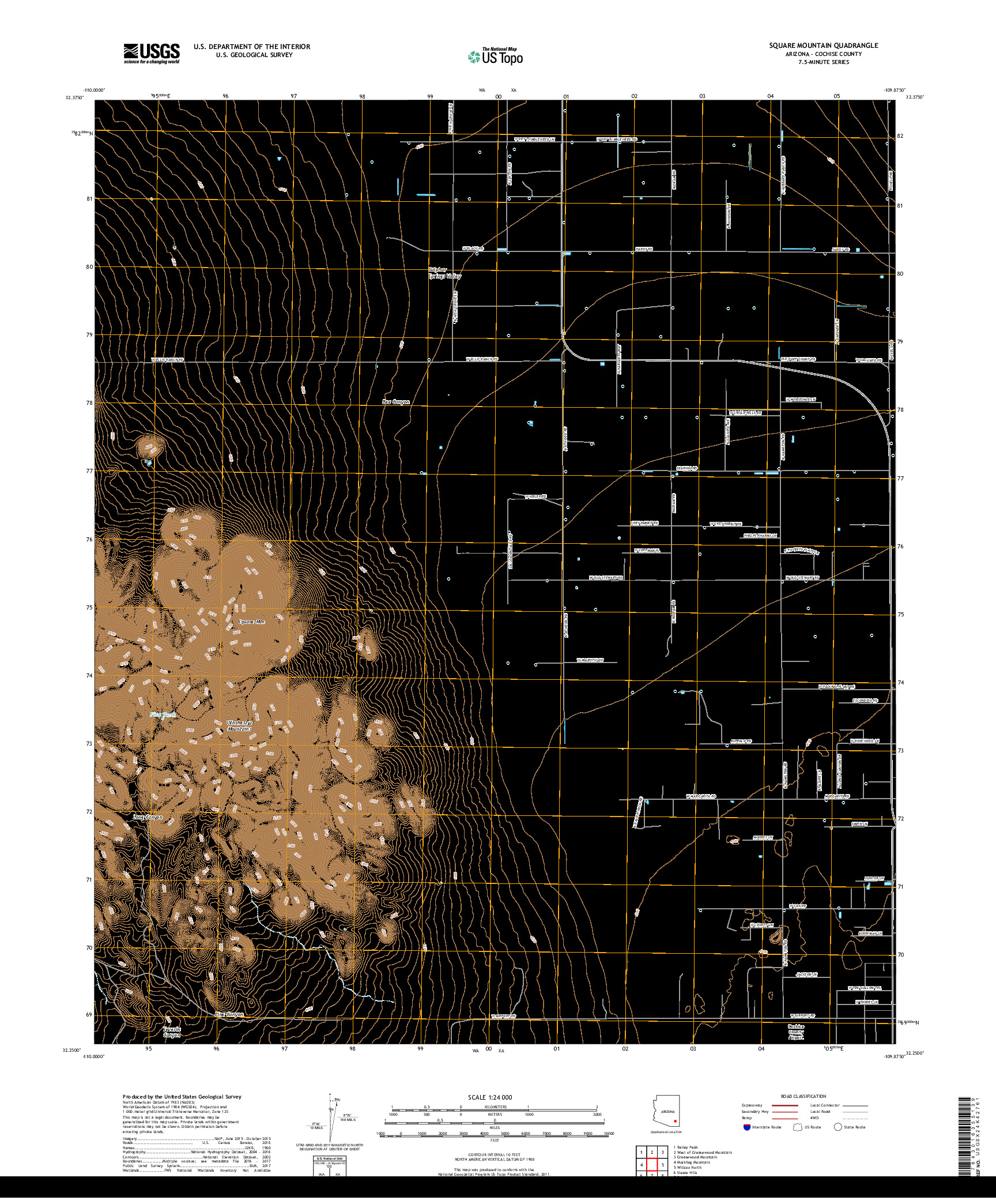 USGS US TOPO 7.5-MINUTE MAP FOR SQUARE MOUNTAIN, AZ 2018