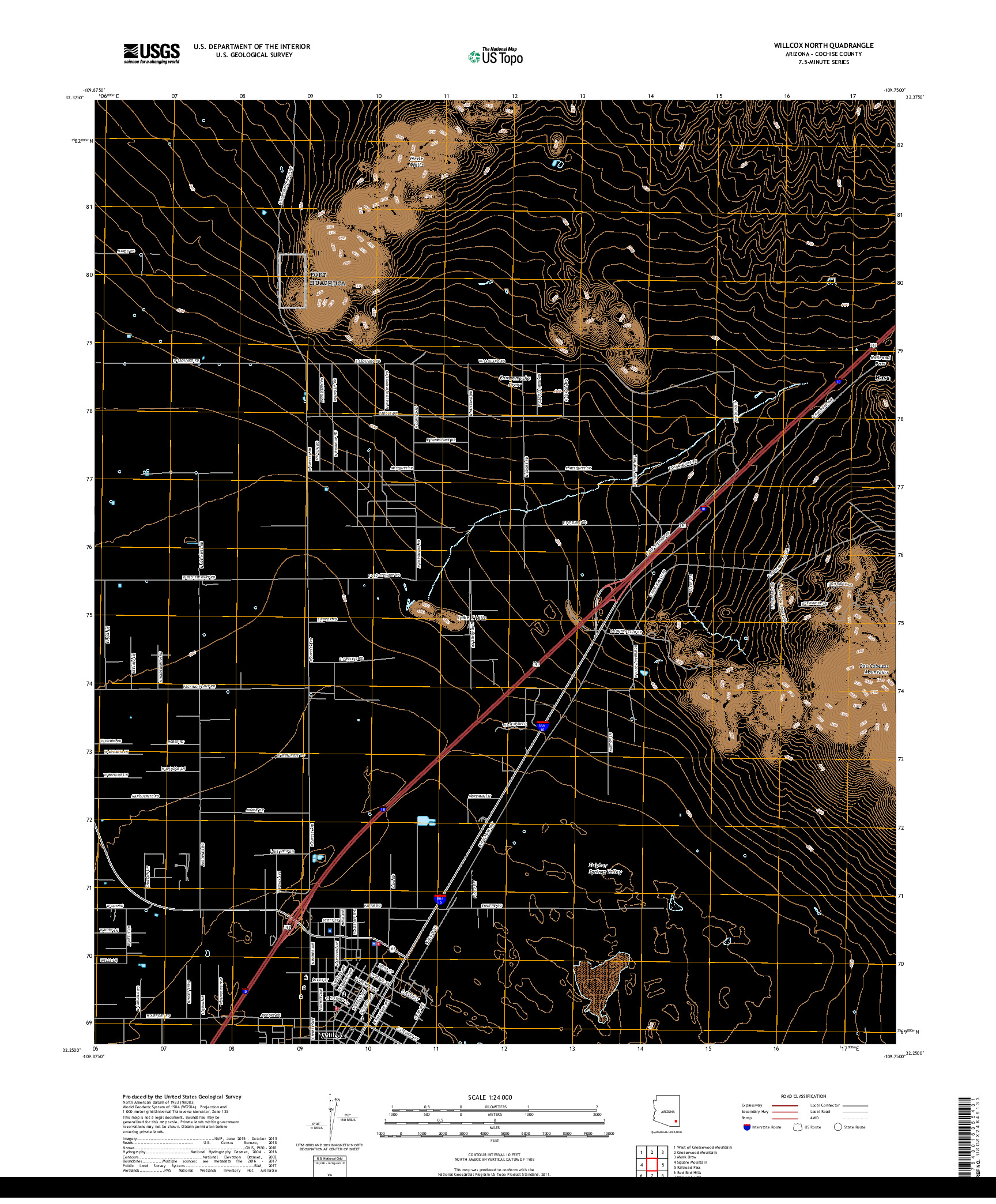 USGS US TOPO 7.5-MINUTE MAP FOR WILLCOX NORTH, AZ 2018