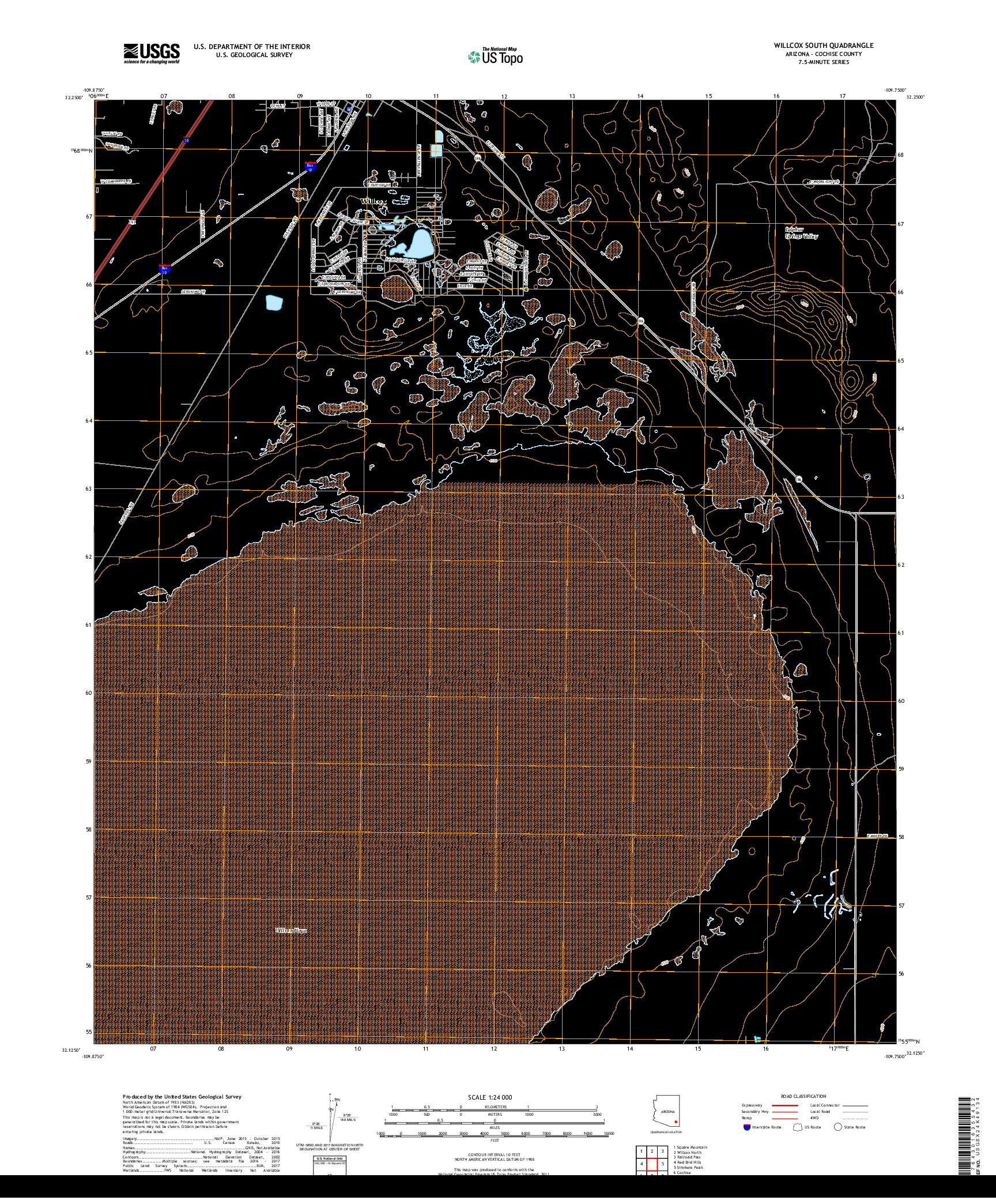 USGS US TOPO 7.5-MINUTE MAP FOR WILLCOX SOUTH, AZ 2018