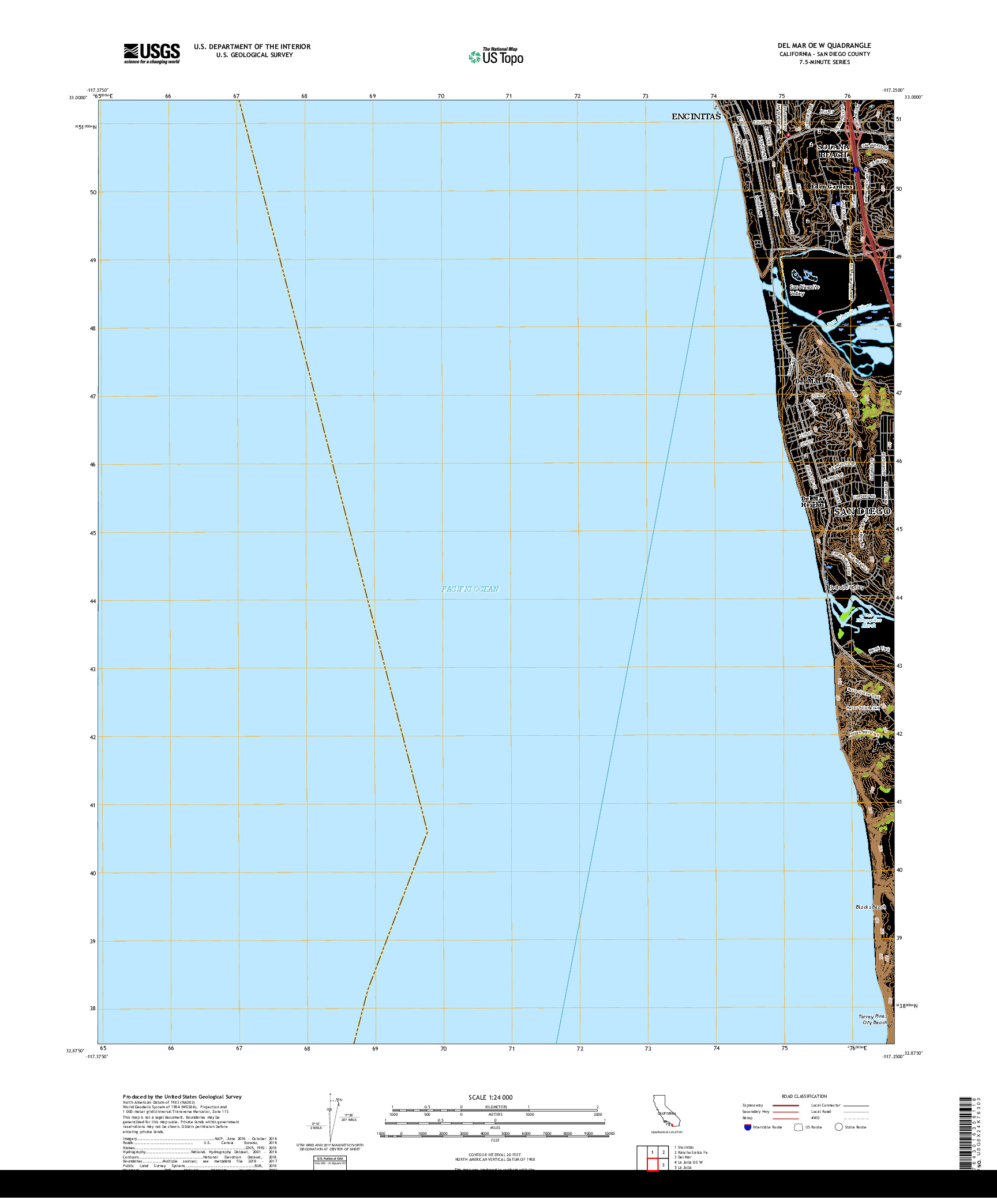 USGS US TOPO 7.5-MINUTE MAP FOR DEL MAR OE W, CA 2018