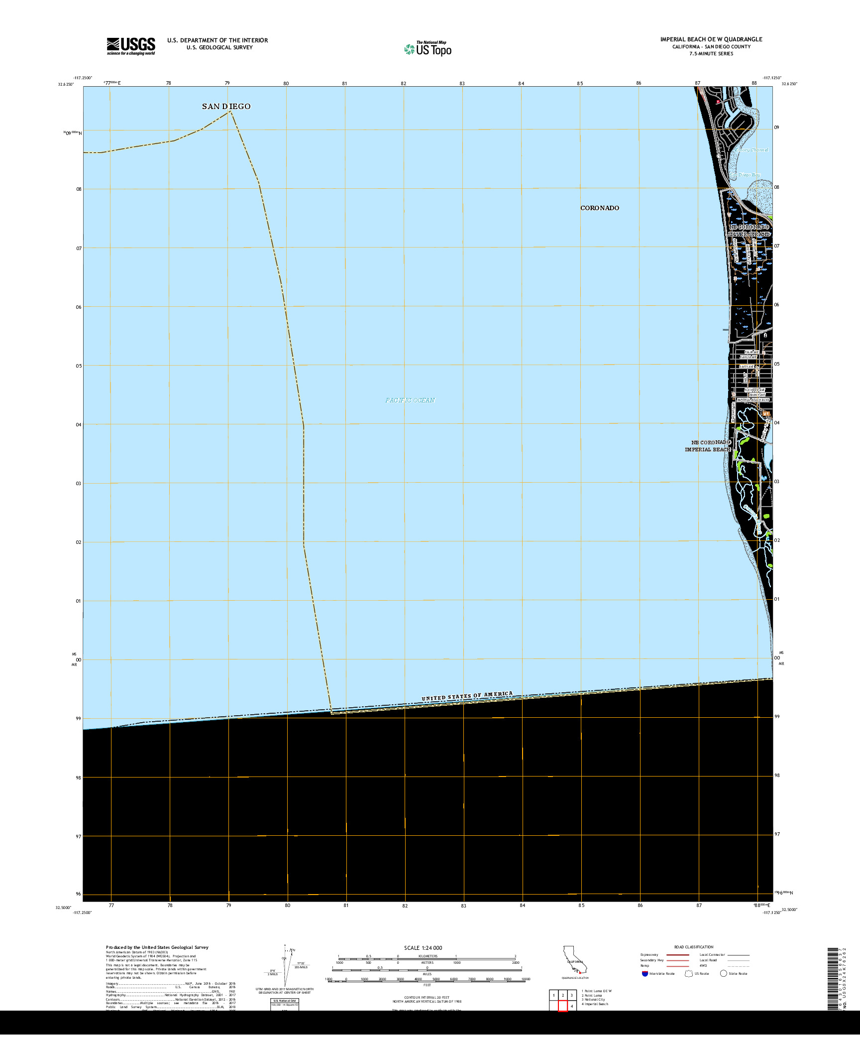 USGS US TOPO 7.5-MINUTE MAP FOR IMPERIAL BEACH OE W, CA 2018