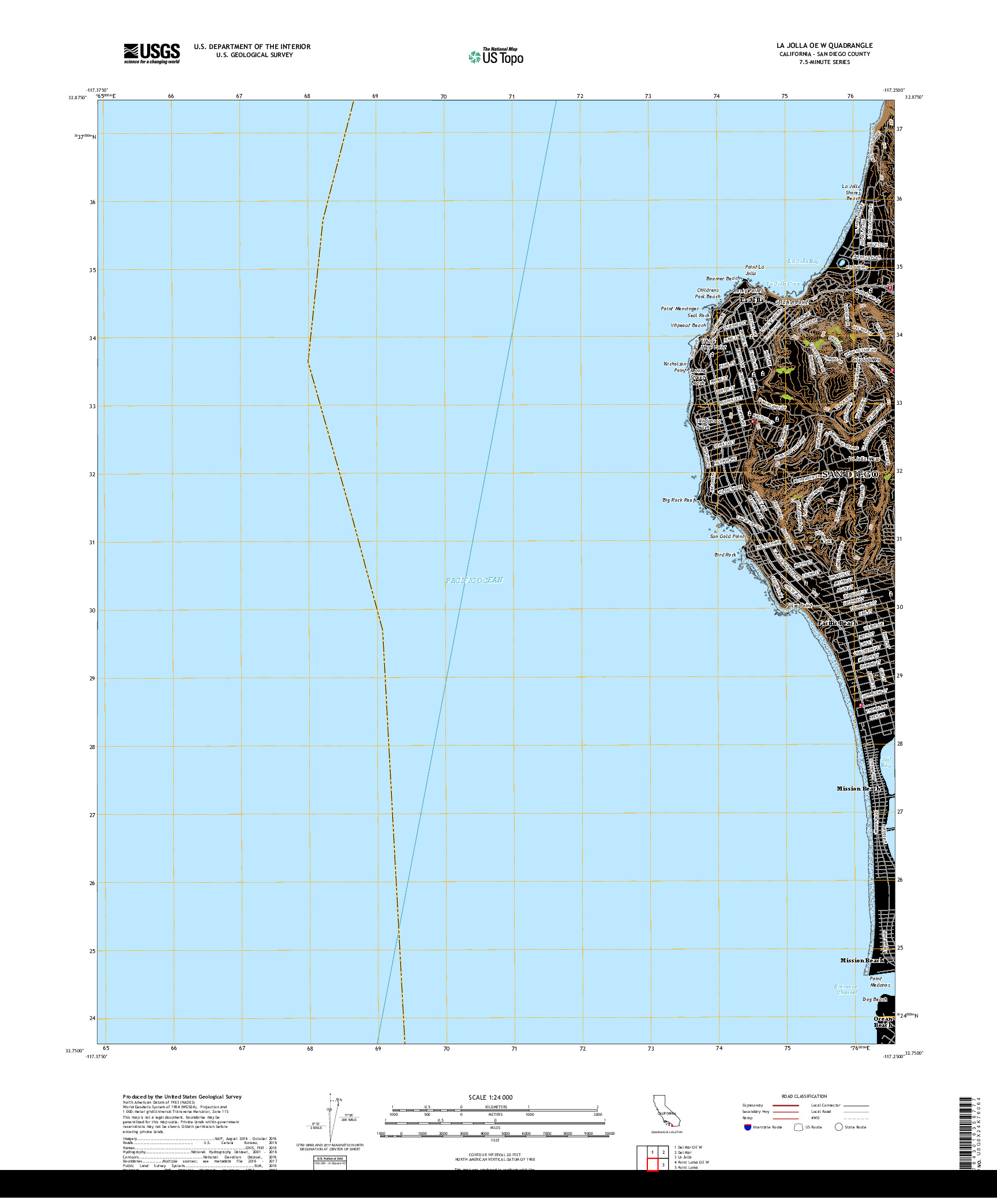 USGS US TOPO 7.5-MINUTE MAP FOR LA JOLLA OE W, CA 2018