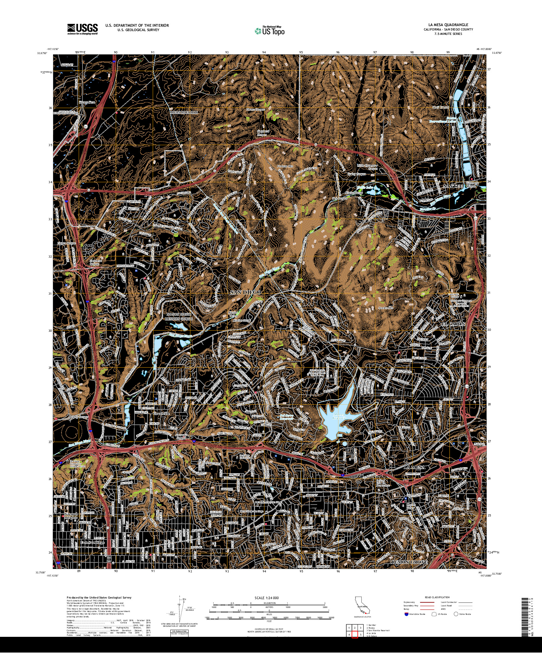 USGS US TOPO 7.5-MINUTE MAP FOR LA MESA, CA 2018