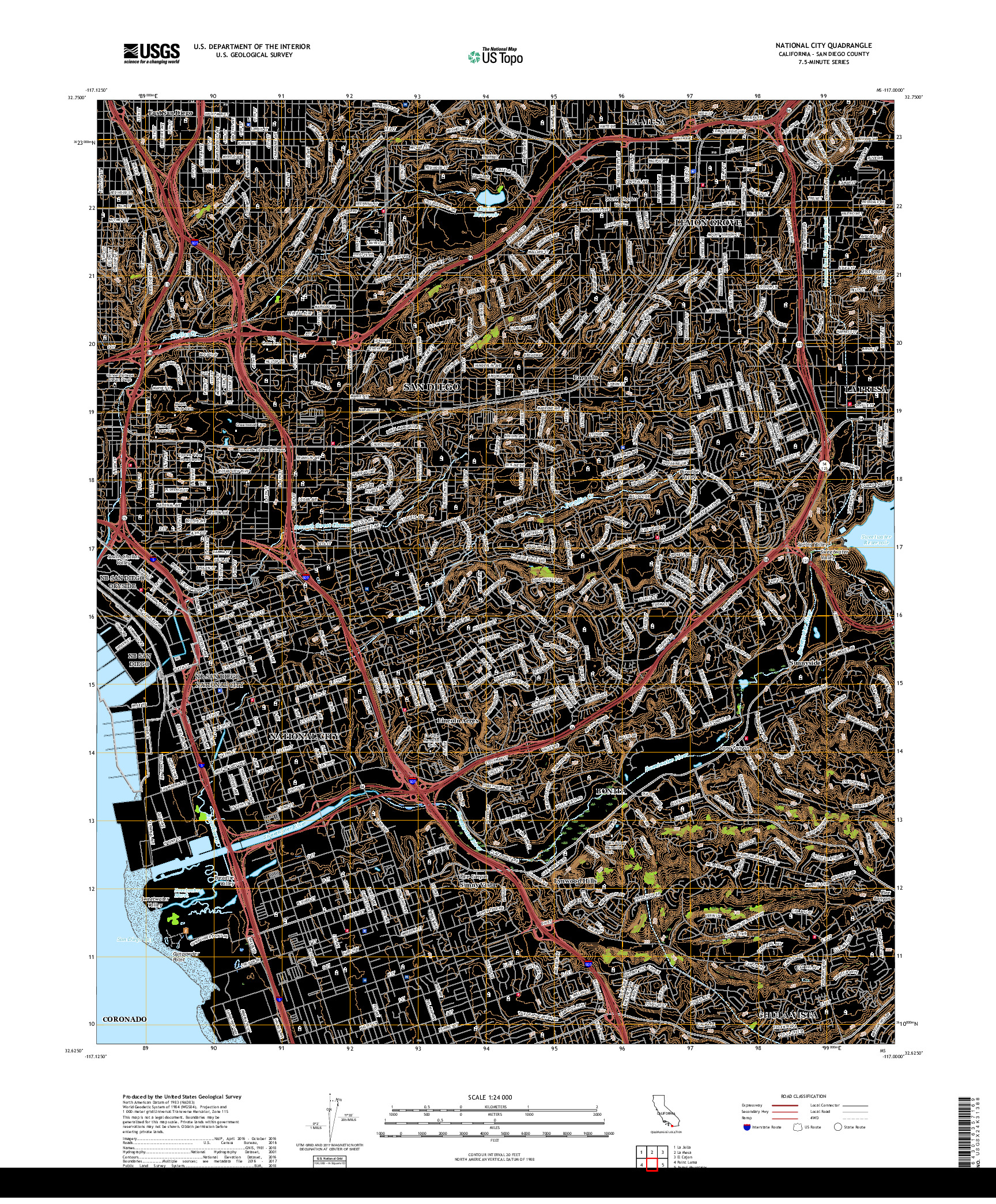 USGS US TOPO 7.5-MINUTE MAP FOR NATIONAL CITY, CA 2018