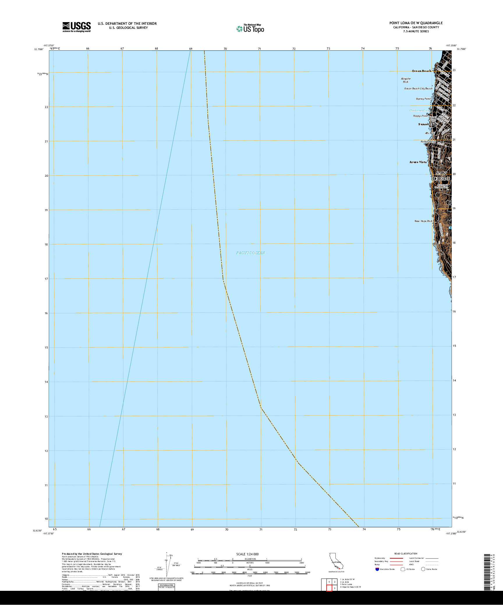 USGS US TOPO 7.5-MINUTE MAP FOR POINT LOMA OE W, CA 2018