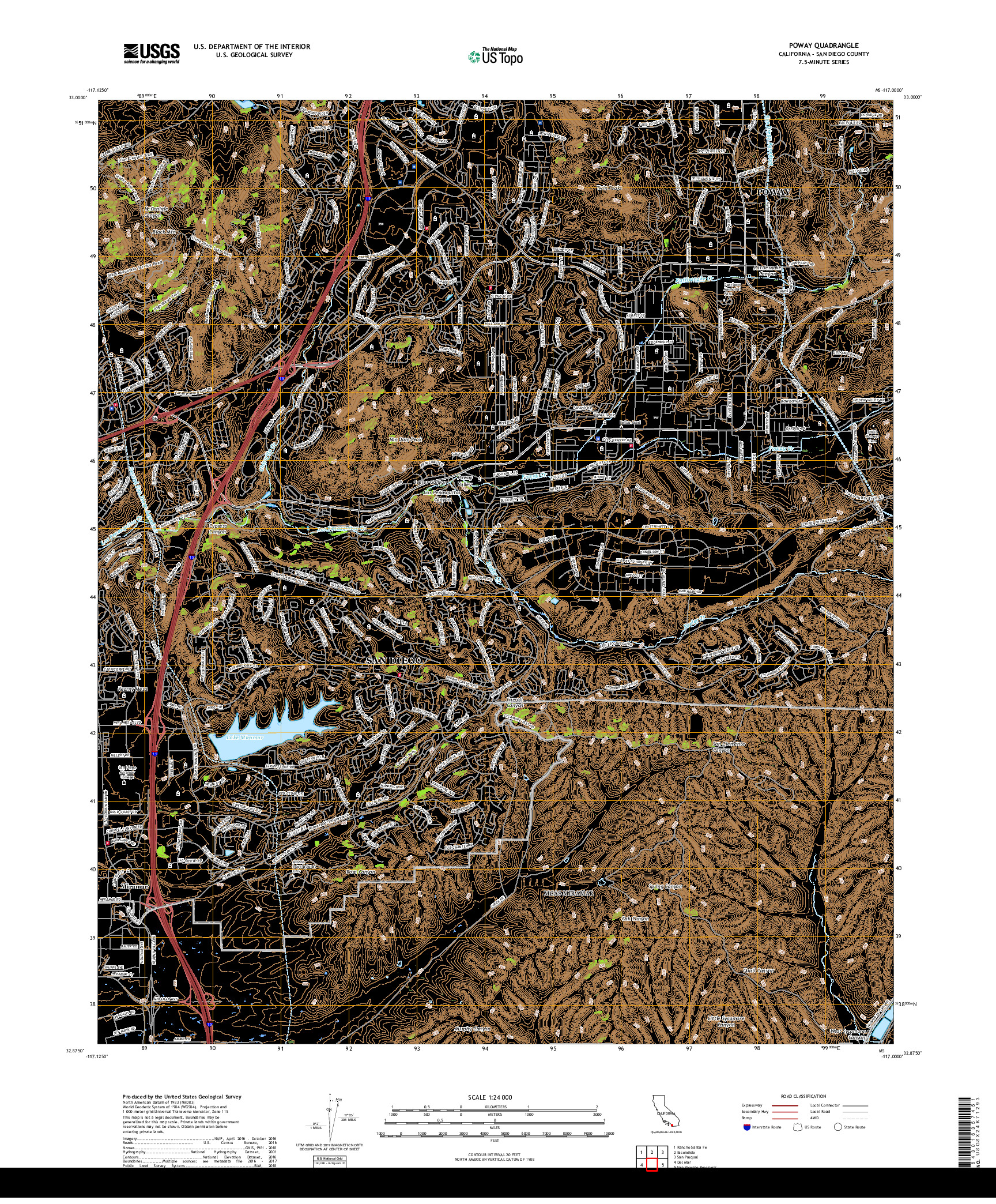 USGS US TOPO 7.5-MINUTE MAP FOR POWAY, CA 2018