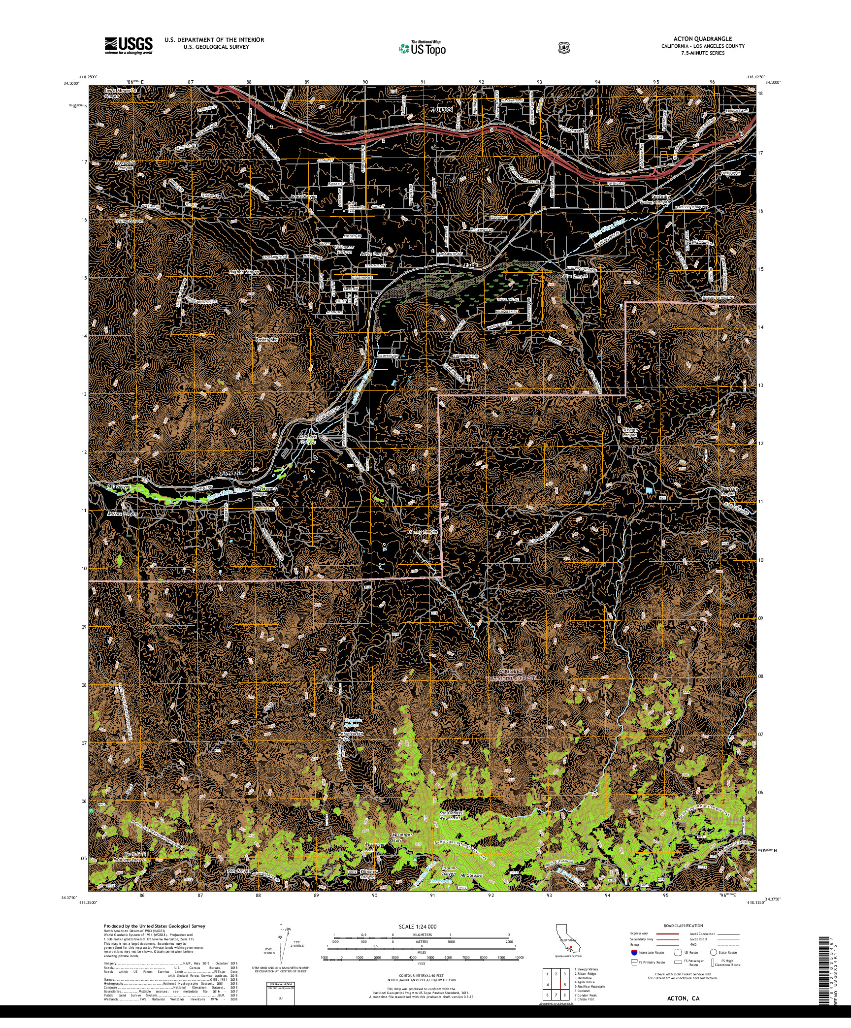 USGS US TOPO 7.5-MINUTE MAP FOR ACTON, CA 2018