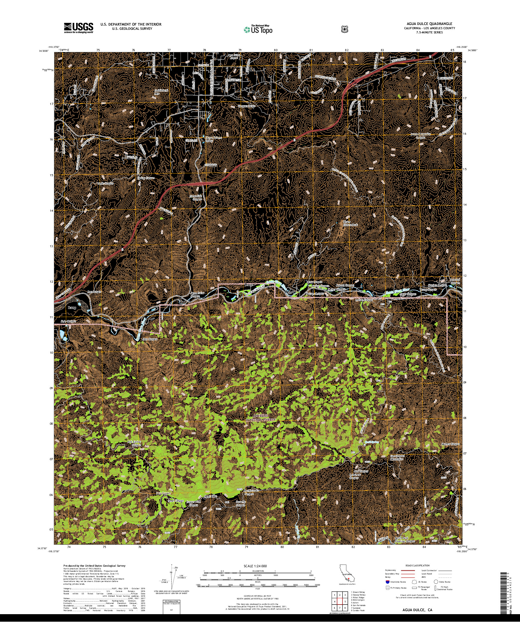 USGS US TOPO 7.5-MINUTE MAP FOR AGUA DULCE, CA 2018