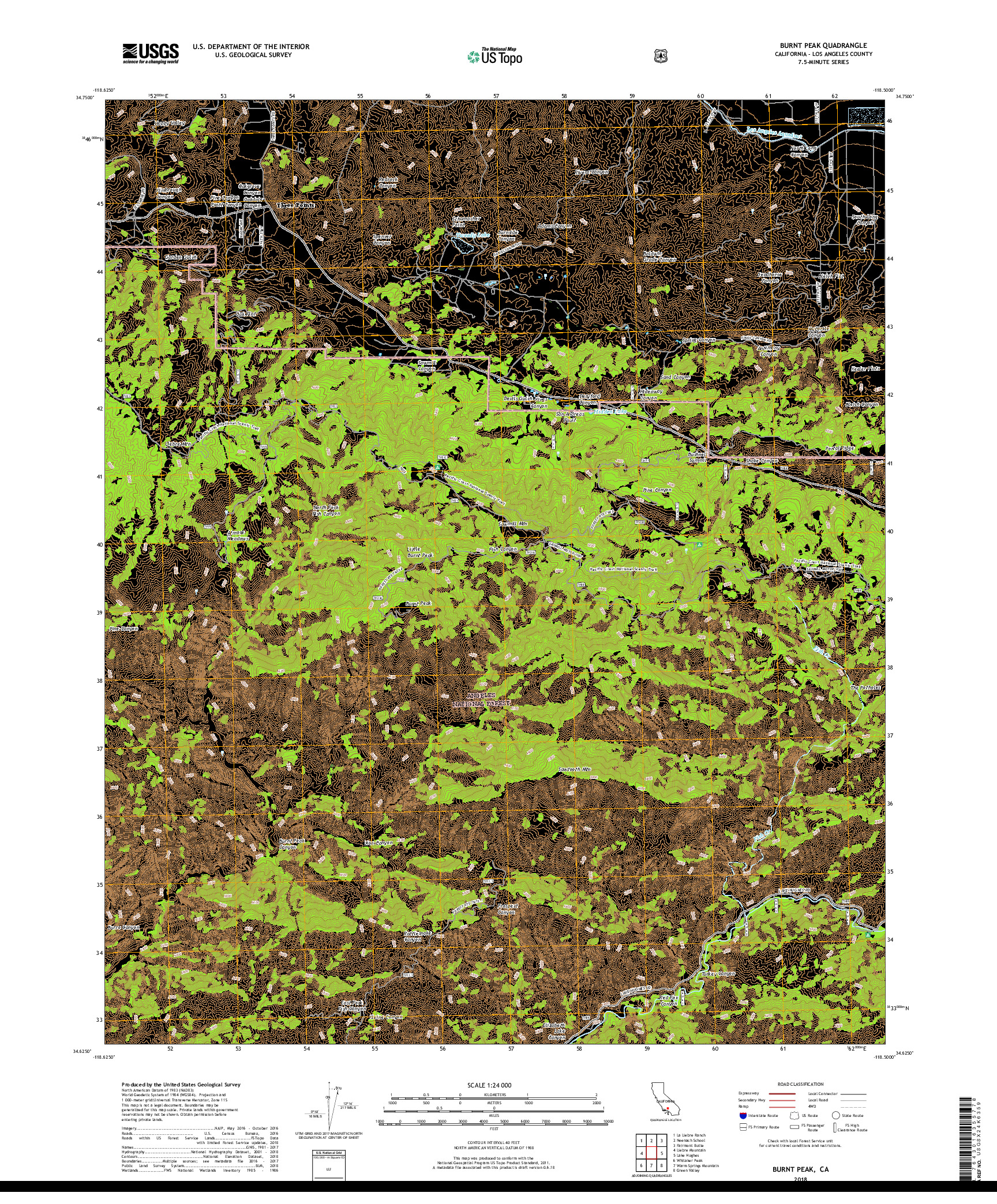 USGS US TOPO 7.5-MINUTE MAP FOR BURNT PEAK, CA 2018