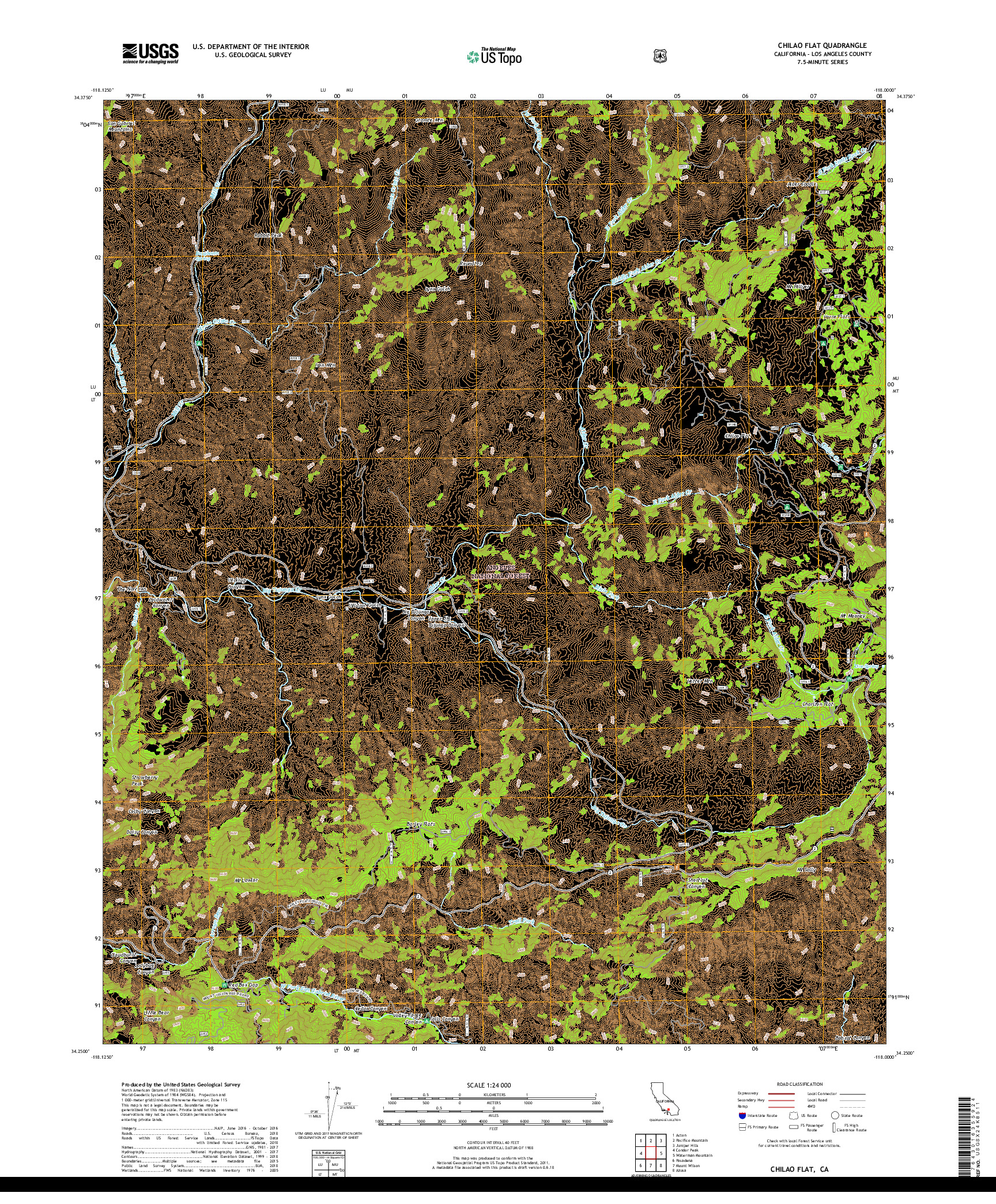 USGS US TOPO 7.5-MINUTE MAP FOR CHILAO FLAT, CA 2018