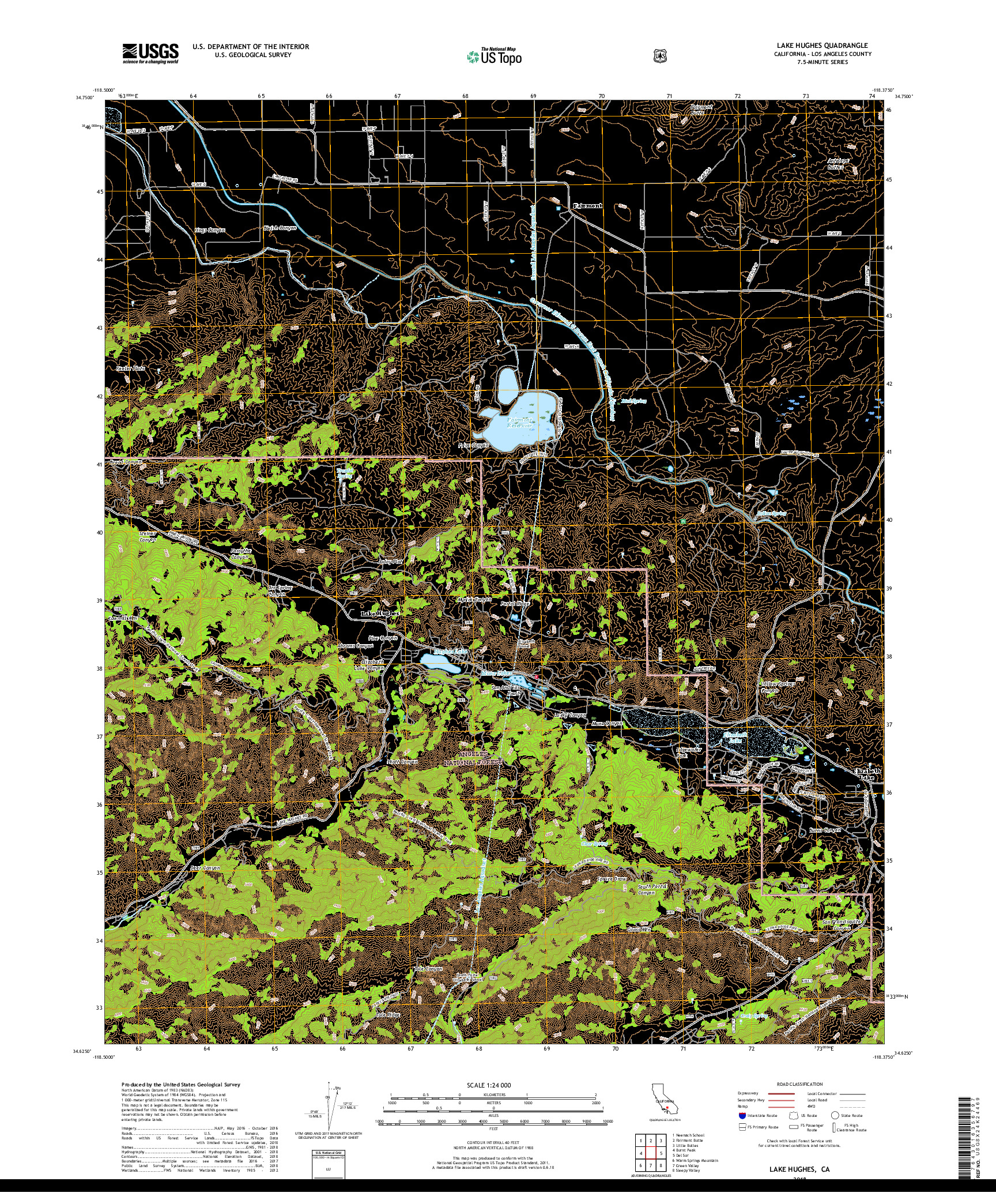 USGS US TOPO 7.5-MINUTE MAP FOR LAKE HUGHES, CA 2018