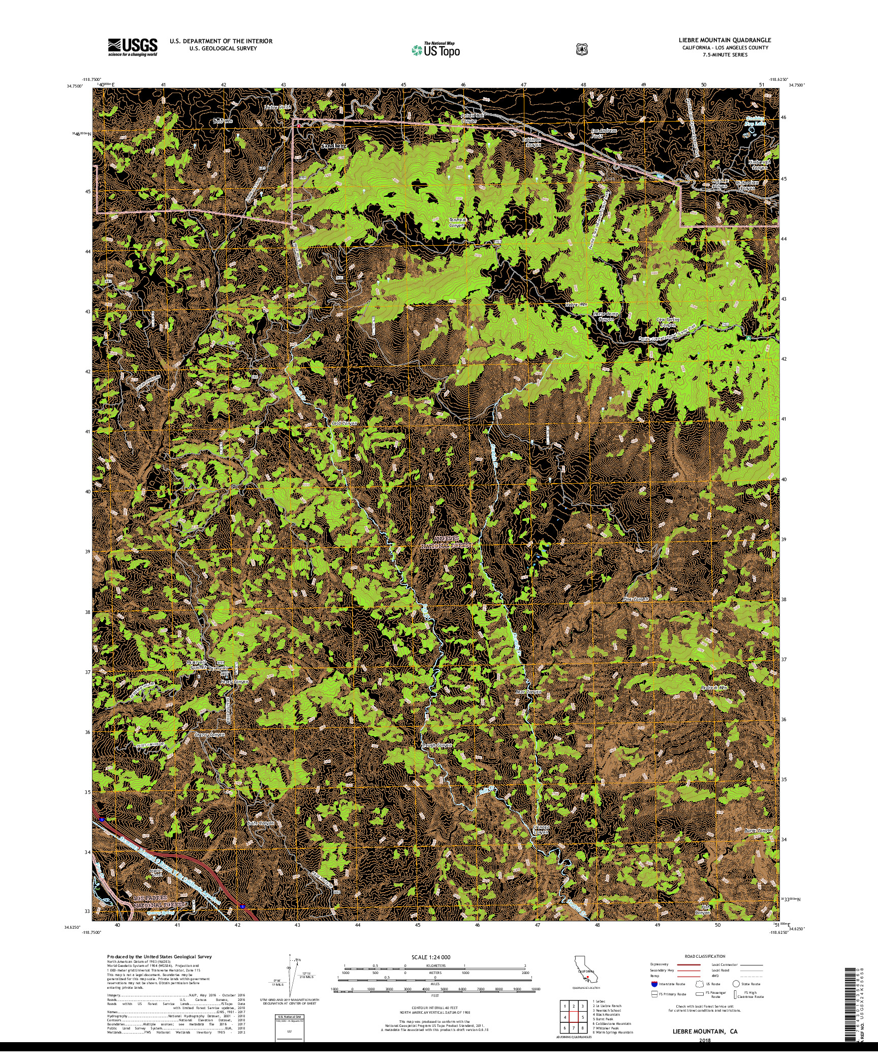 USGS US TOPO 7.5-MINUTE MAP FOR LIEBRE MOUNTAIN, CA 2018